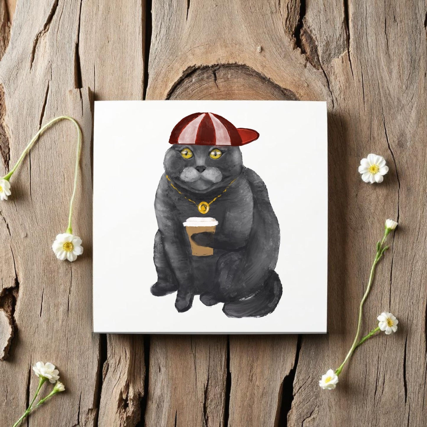 British Shorthair Coffee Lover Ceramic Tile - MerikaArt