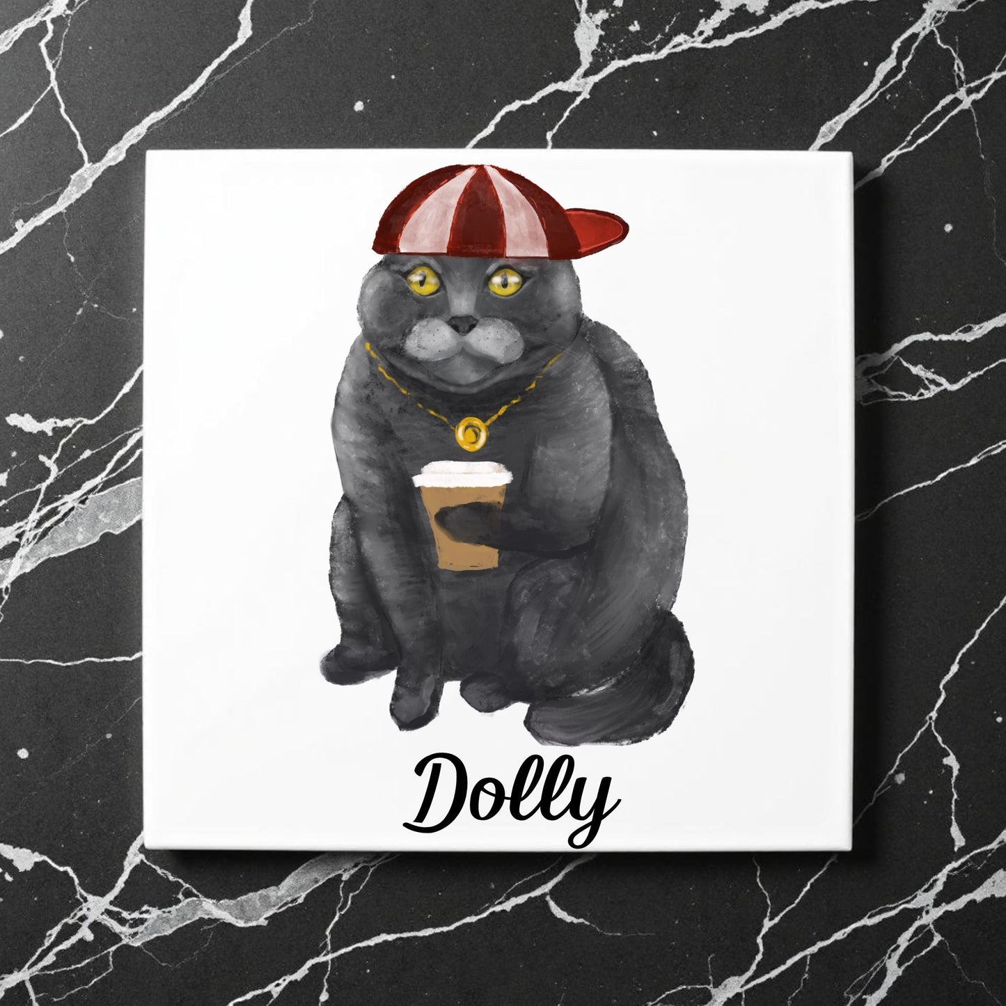 British Shorthair Coffee Lover Ceramic Tile - MerikaArt