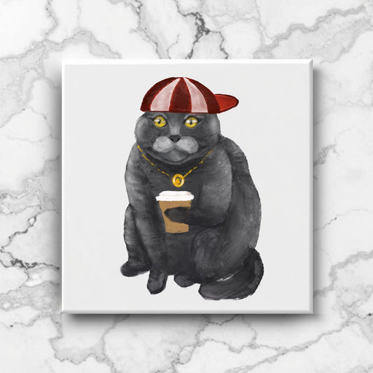 British Shorthair Coffee Lover Ceramic Tile - MerikaArt
