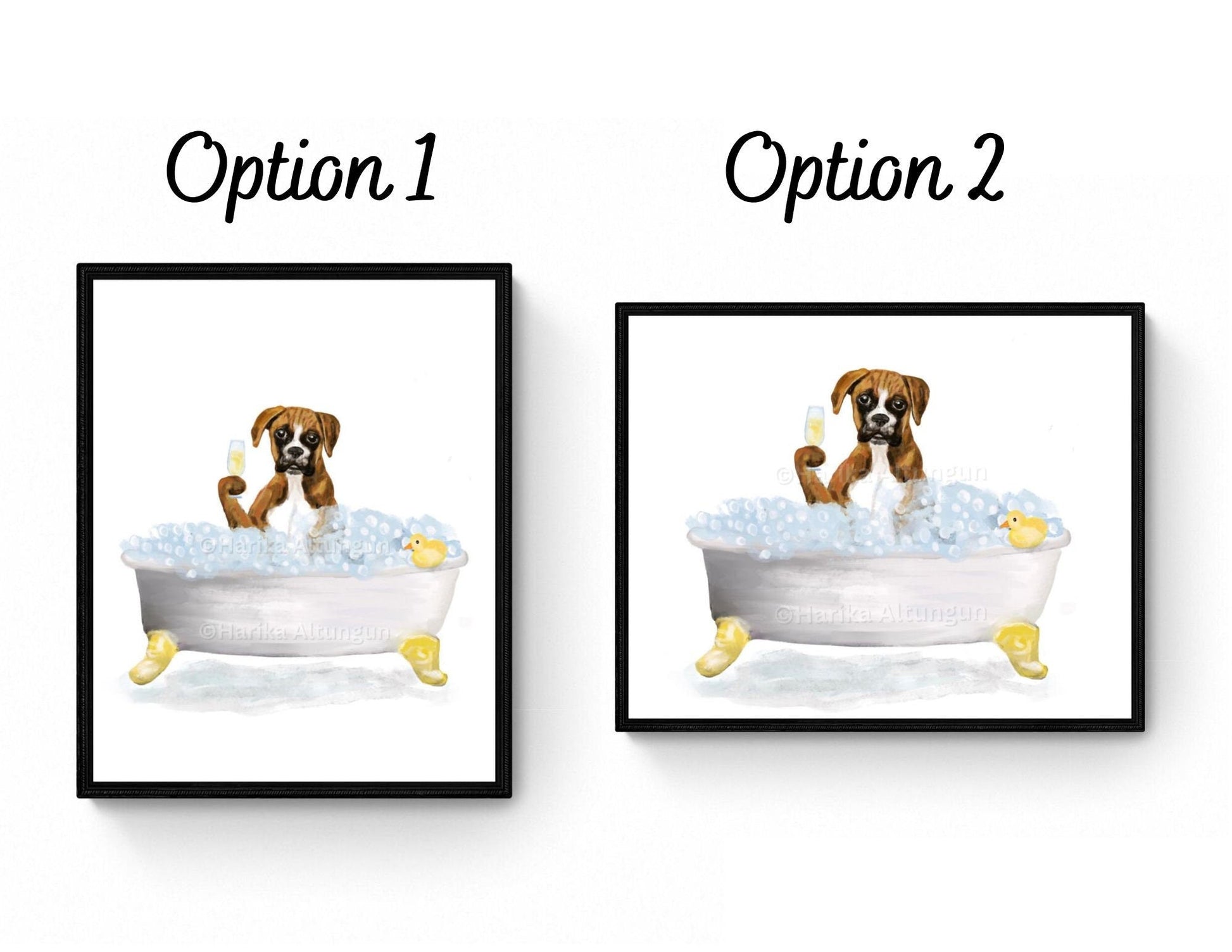 Brown Boxer Dog In Tub Print, Bathing Boxer Print, Bathroom Dog Painting, Doggy Relaxing In Bath Print, Boxer Lover Gift, Dog Mom Dad Gift - MerikaArt