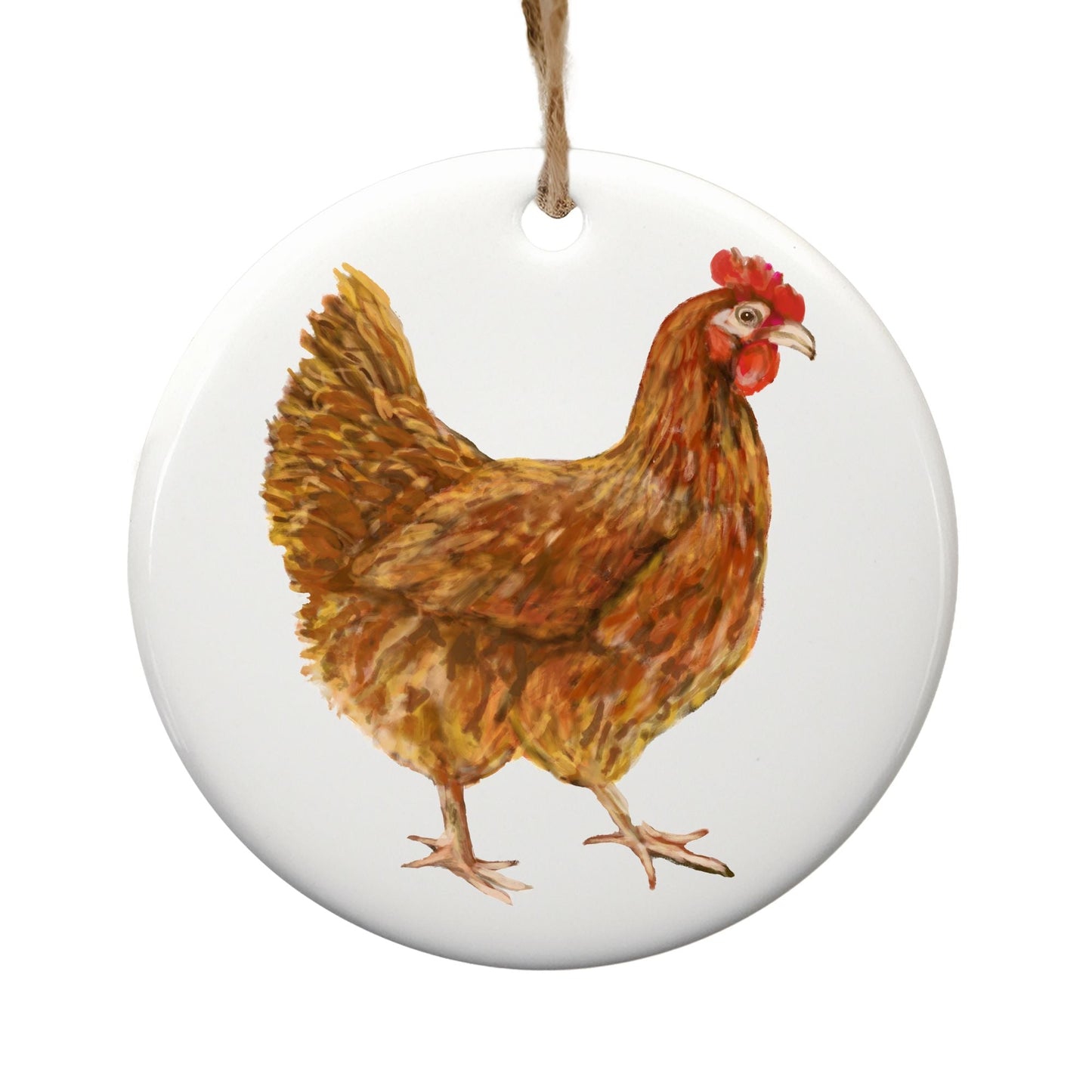 Brown Hen Ceramic Christmas Ornament - MerikaArt