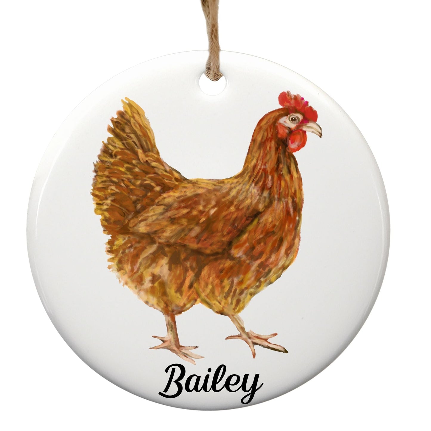 Brown Hen Ceramic Christmas Ornament - MerikaArt