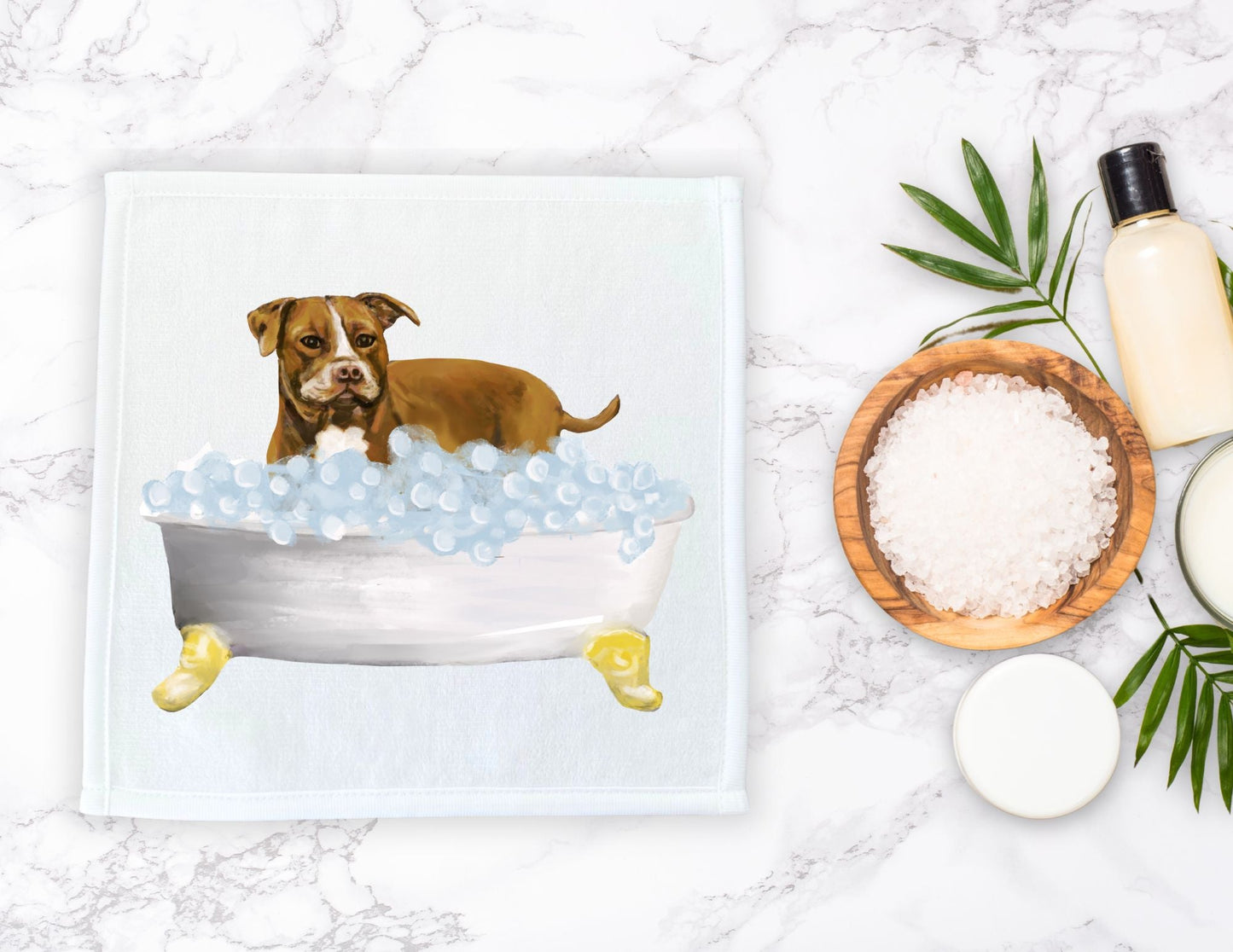 Brown Pit Bull Washcloth - MerikaArt
