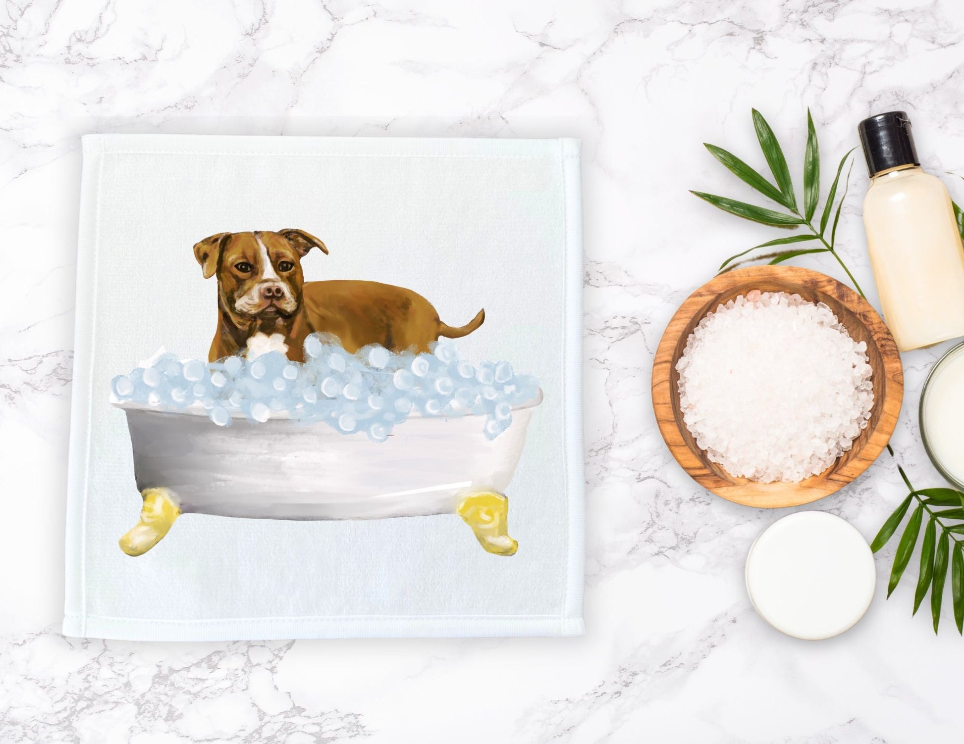 Brown Pit Bull Washcloth - MerikaArt