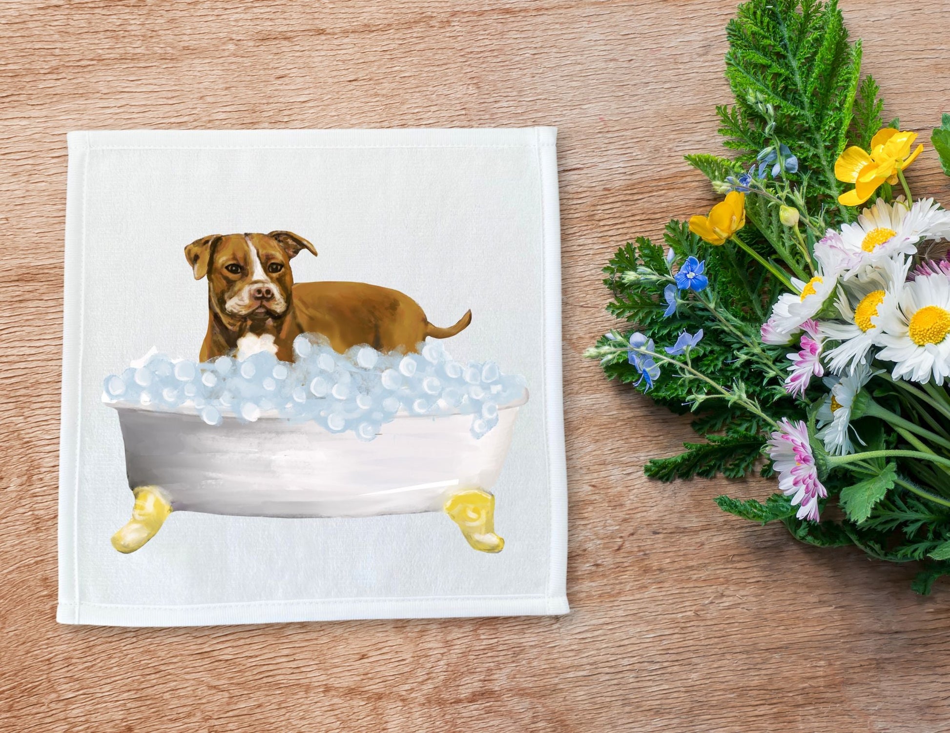 Brown Pit Bull Washcloth - MerikaArt