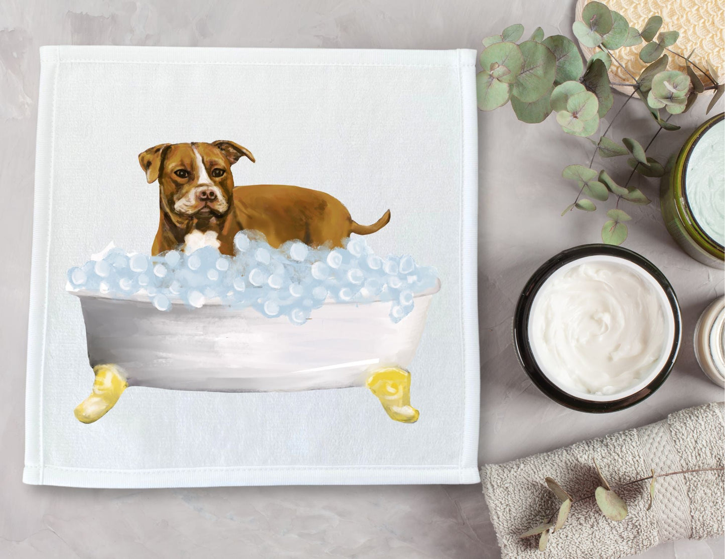 Brown Pit Bull Washcloth - MerikaArt