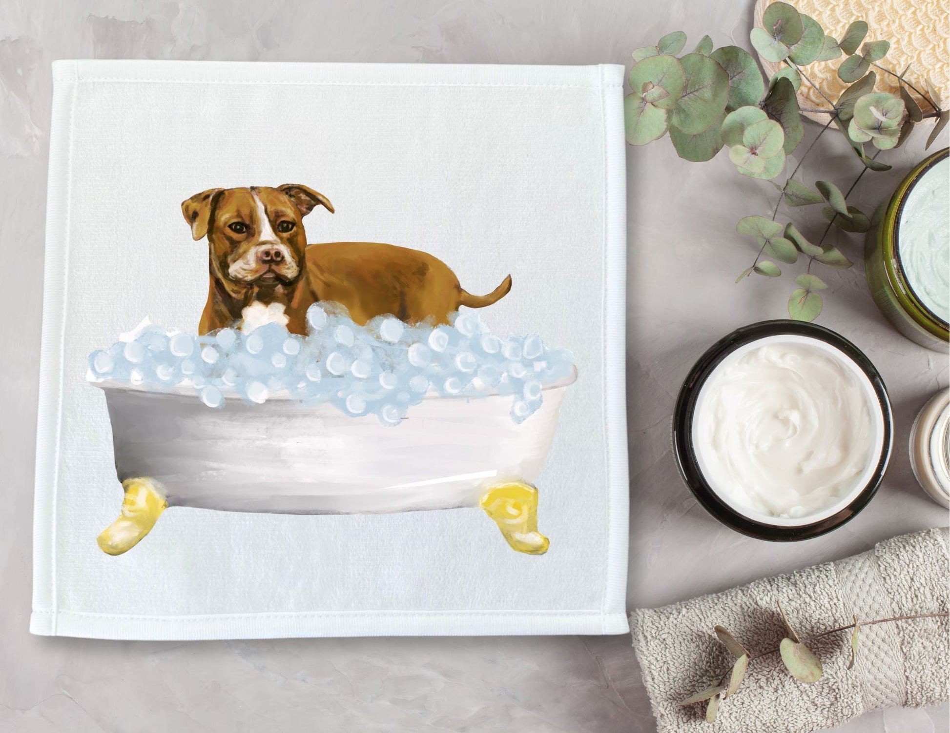 Brown Pit Bull Washcloth - MerikaArt