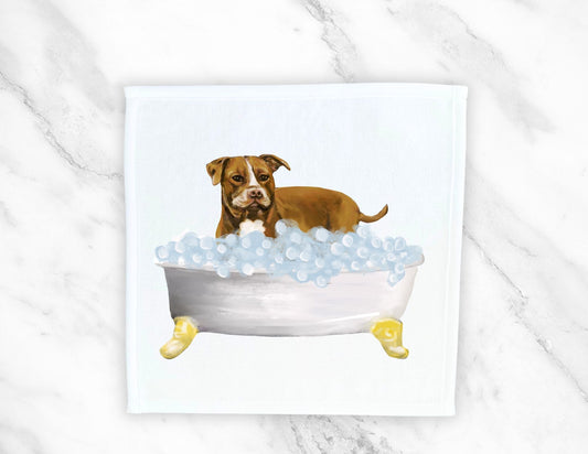 Brown Pit Bull Washcloth - MerikaArt