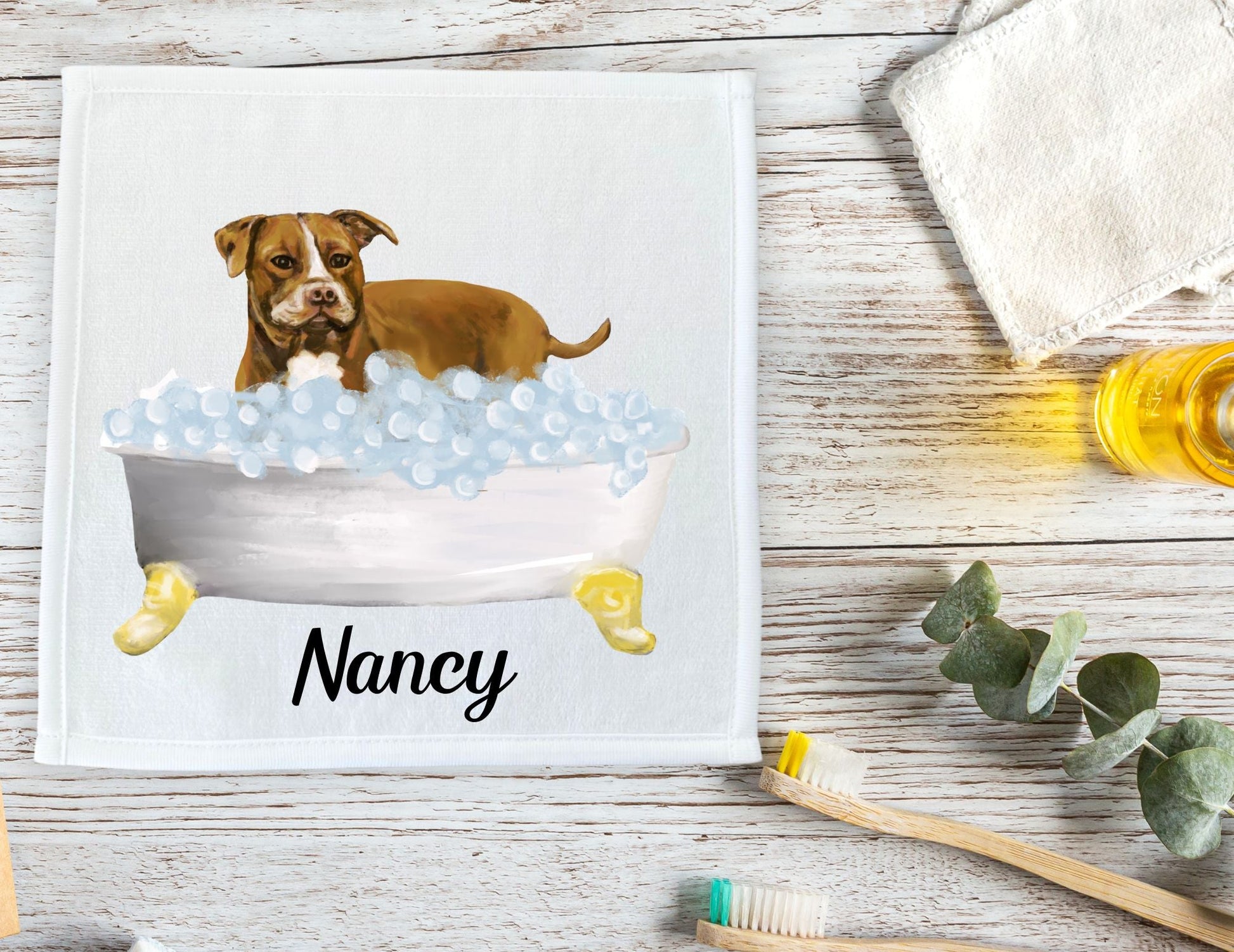 Brown Pit Bull Washcloth - MerikaArt