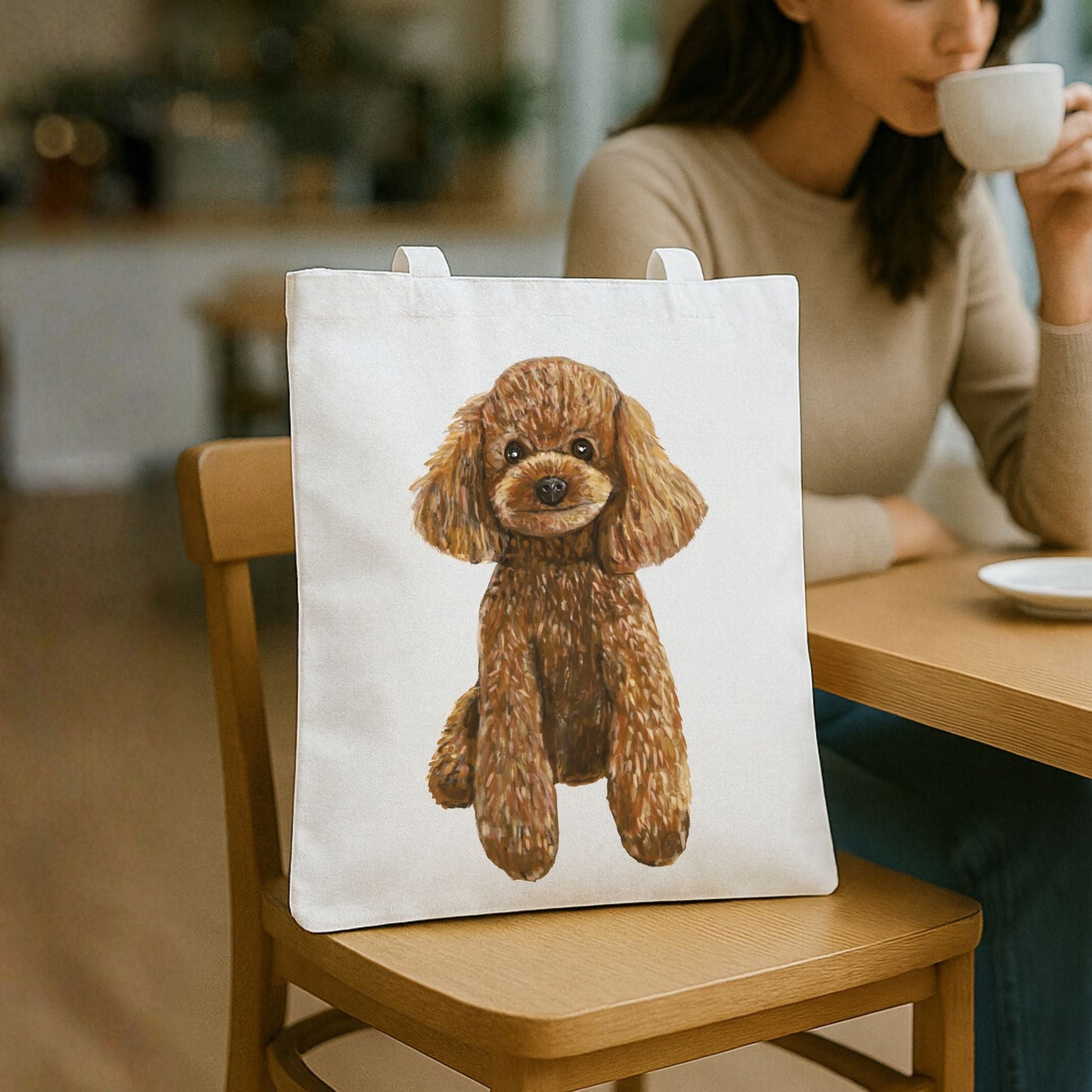 Brown Poodle Canvas Tote Bag - MerikaArt