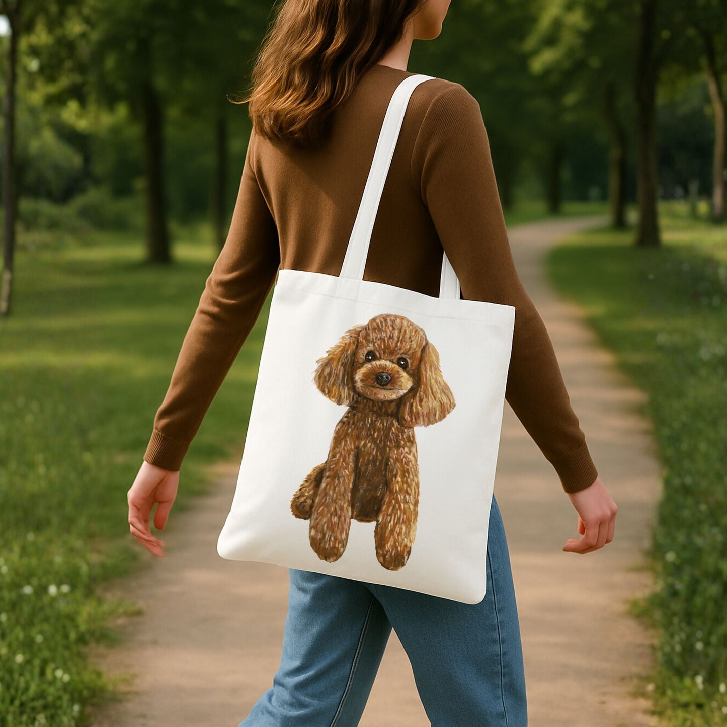 Brown Poodle Canvas Tote Bag - MerikaArt