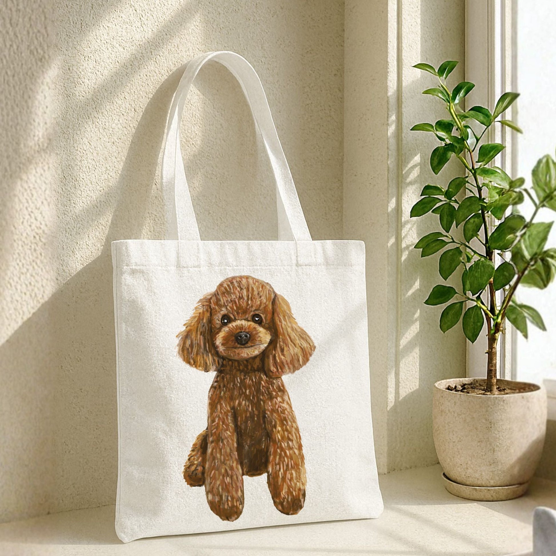 Brown Poodle Canvas Tote Bag - MerikaArt