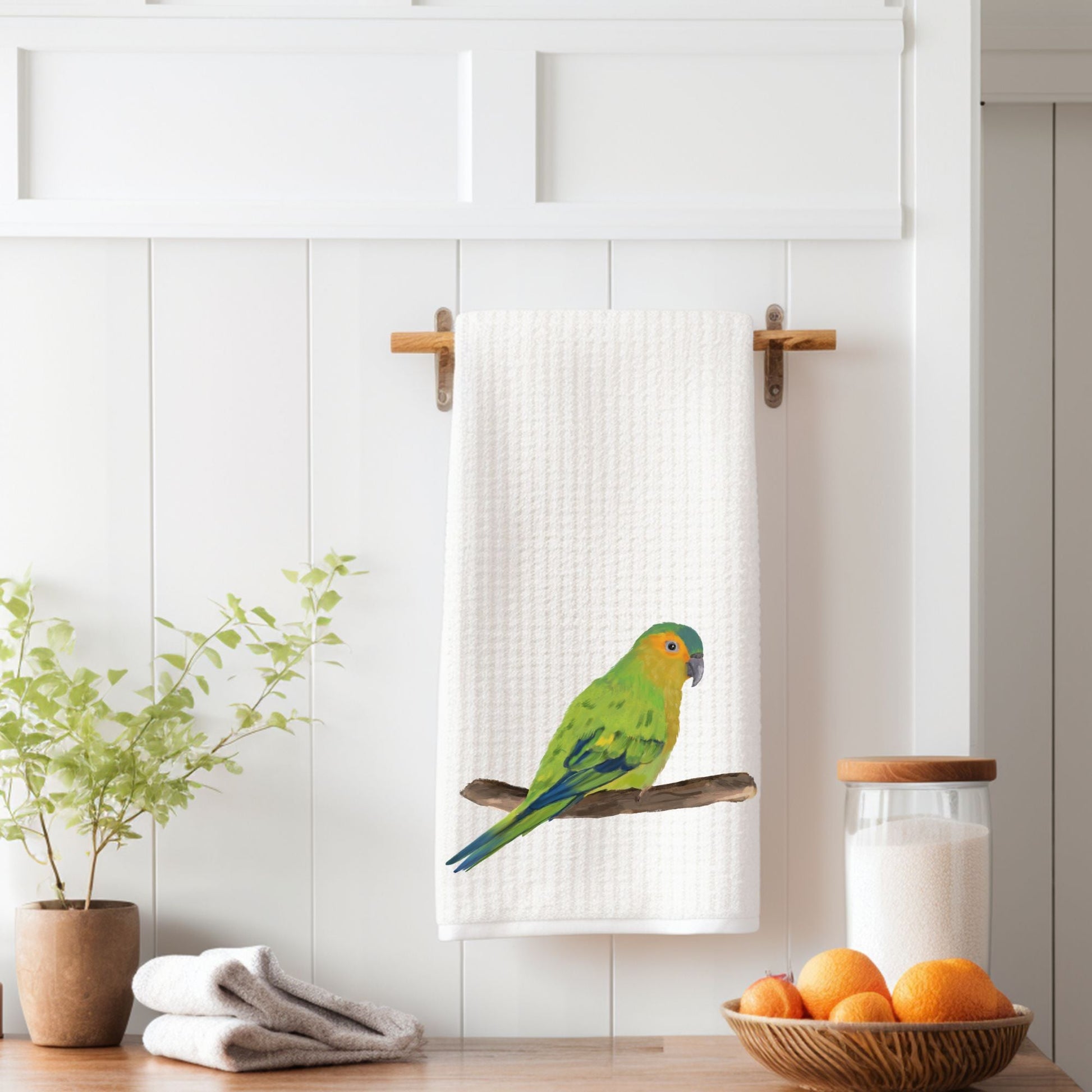 Brown - Throated Conure Kitchen Towel - MerikaArt