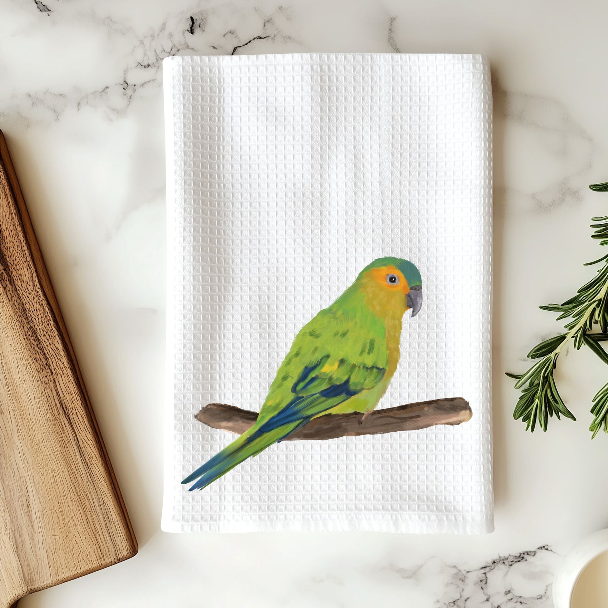 Brown - Throated Conure Kitchen Towel - MerikaArt