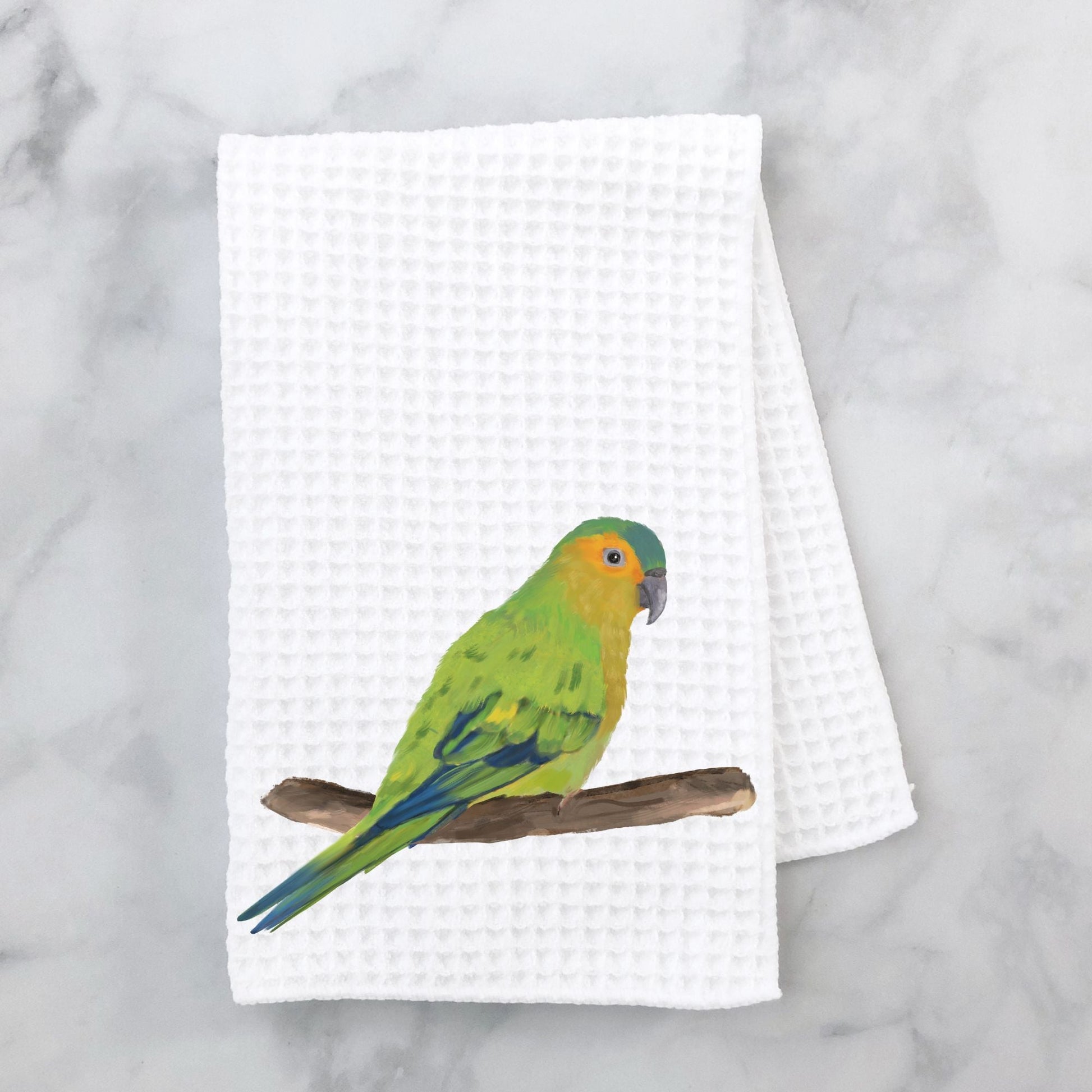 Brown - Throated Conure Kitchen Towel - MerikaArt