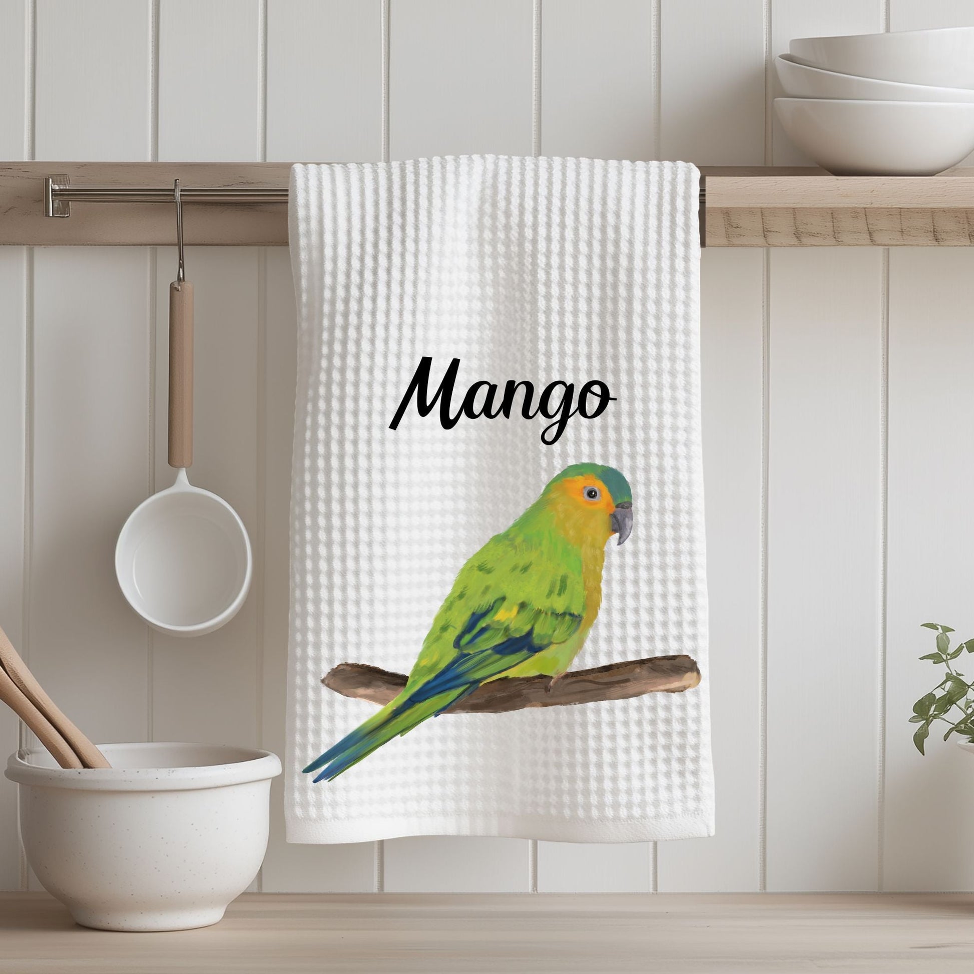 Brown - Throated Conure Kitchen Towel - MerikaArt
