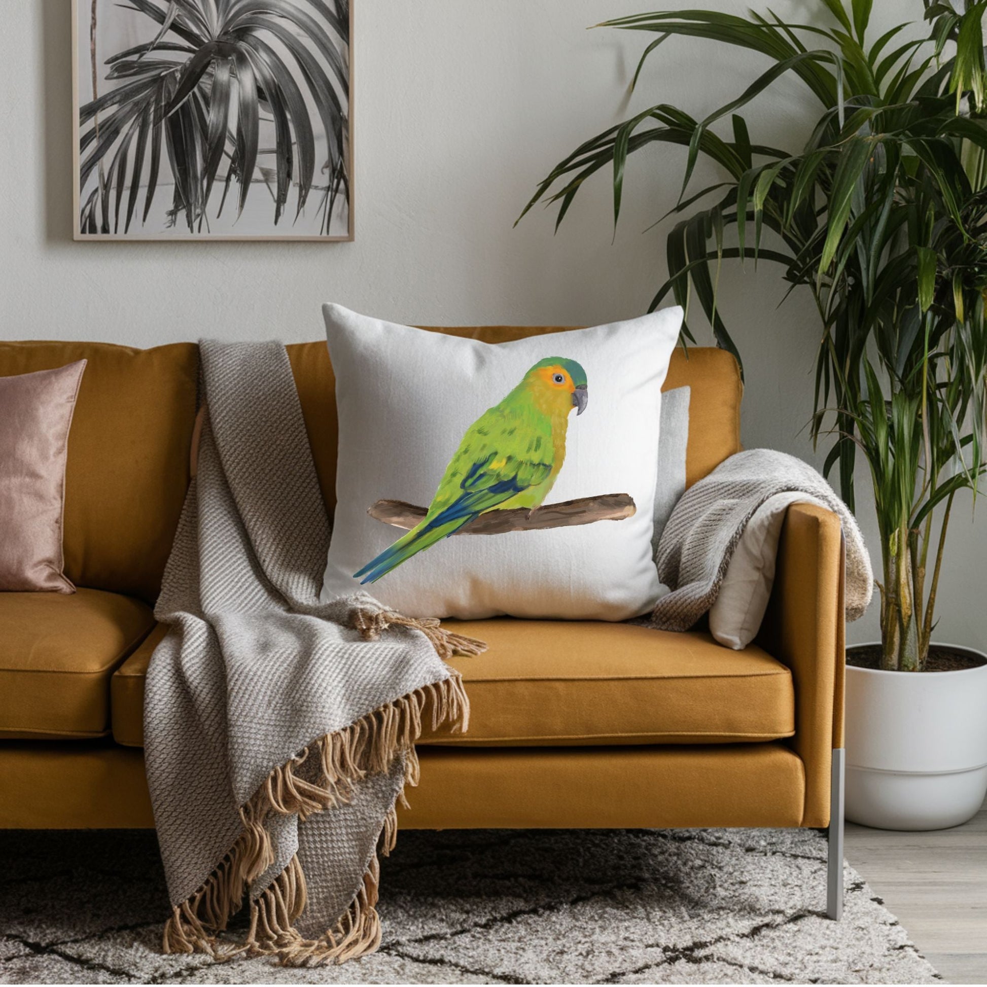 Brown Throated Conure Pillow - MerikaArt