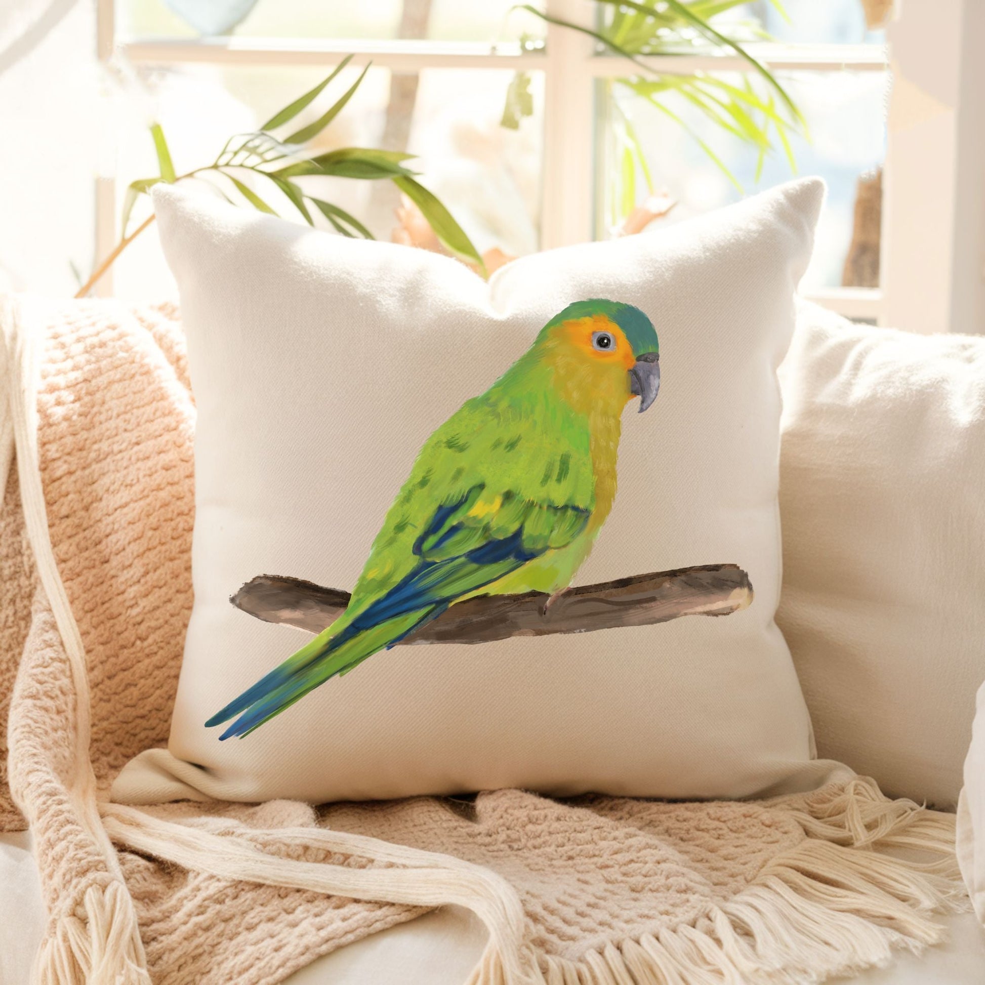 Brown Throated Conure Pillow - MerikaArt