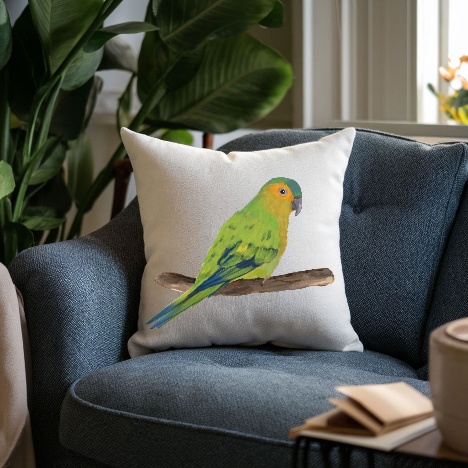 Brown Throated Conure Pillow - MerikaArt