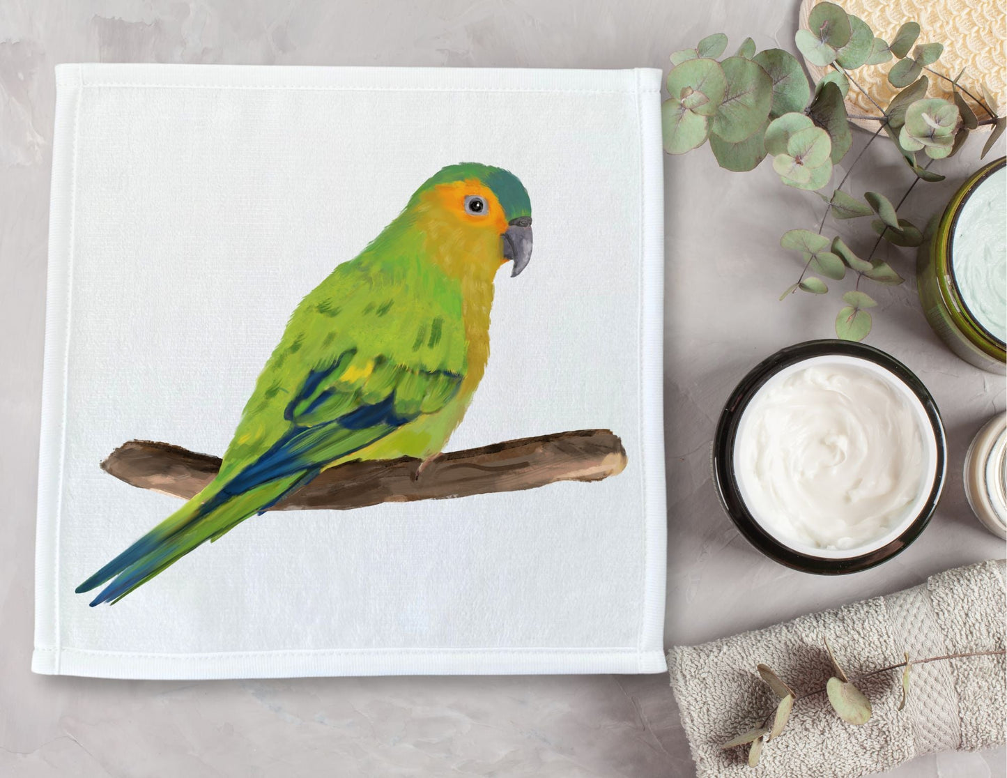 Brown - Throated Conure Washcloth - MerikaArt