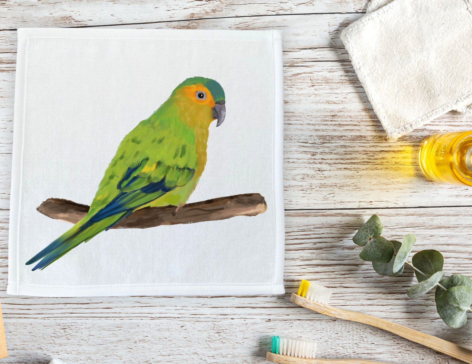 Brown - Throated Conure Washcloth - MerikaArt