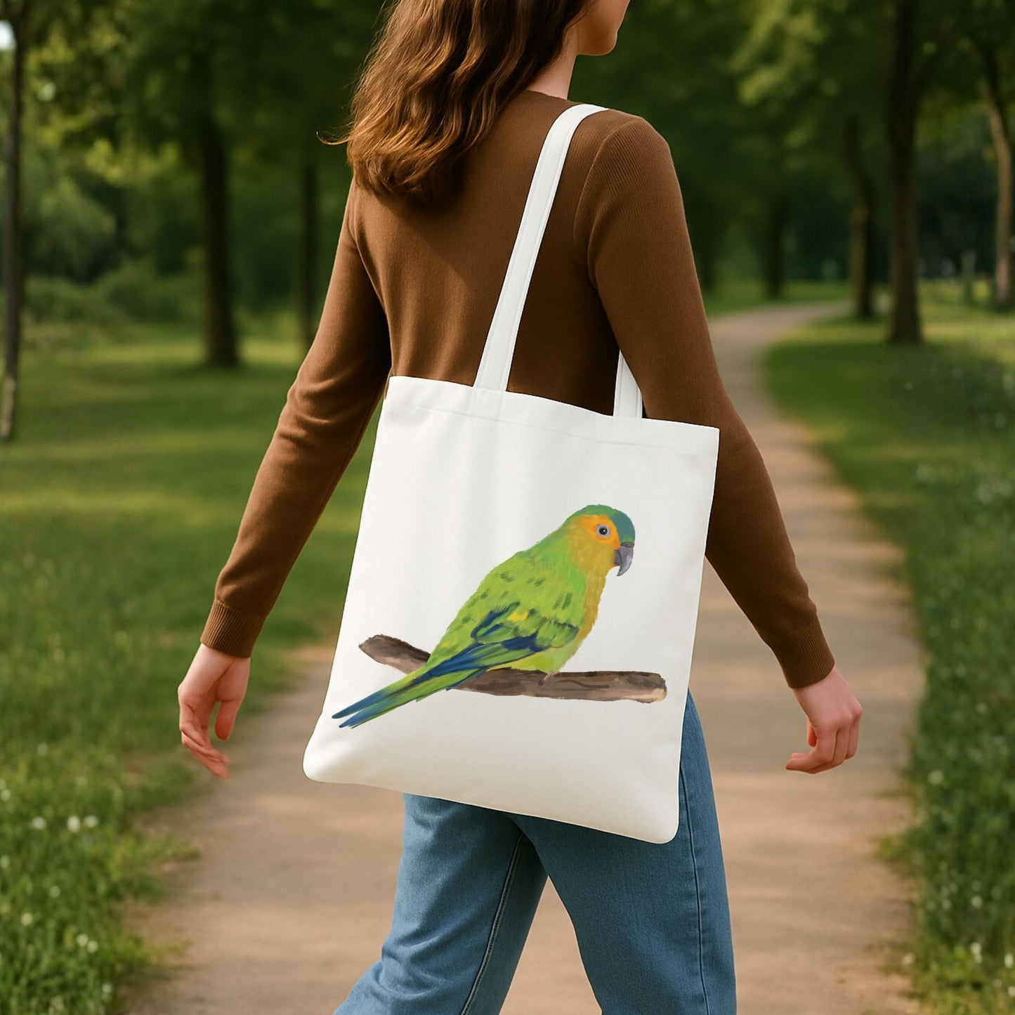 Brown Throated Parakeet Canvas Tote Bag - MerikaArt