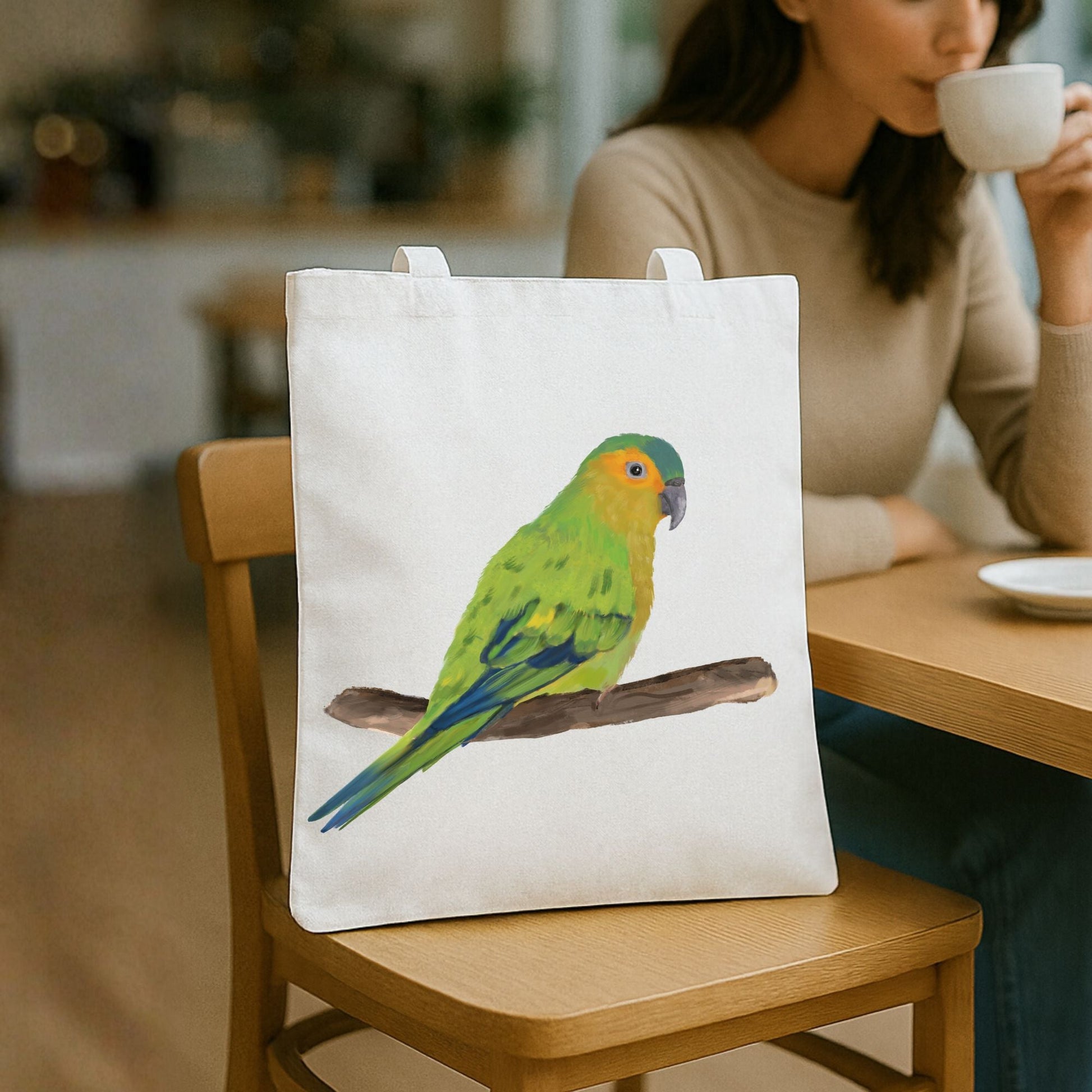 Brown Throated Parakeet Canvas Tote Bag - MerikaArt