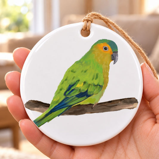 Brown Throated Parrot Ceramic Ornament - MerikaArt