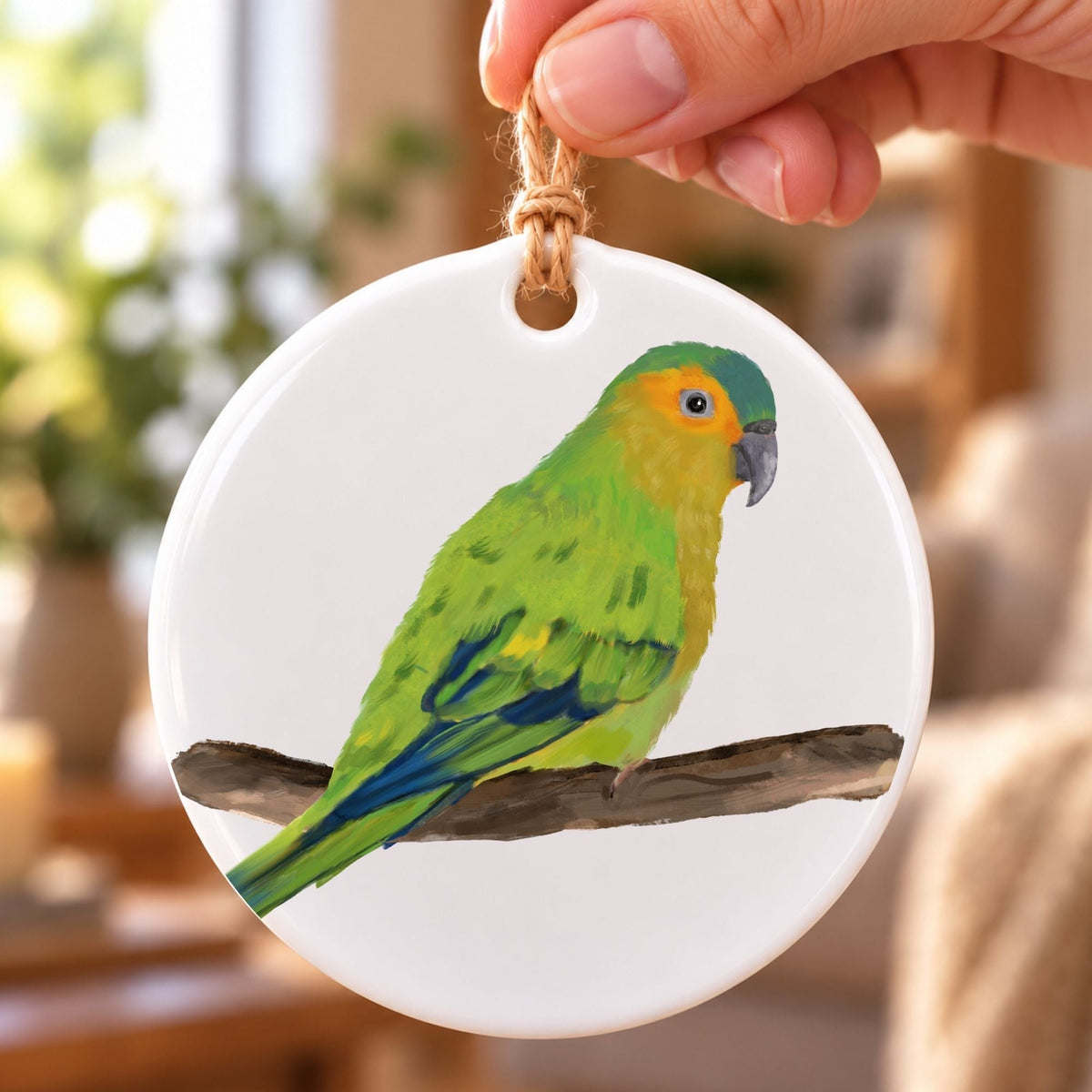 Brown Throated Parrot Ceramic Ornament - MerikaArt