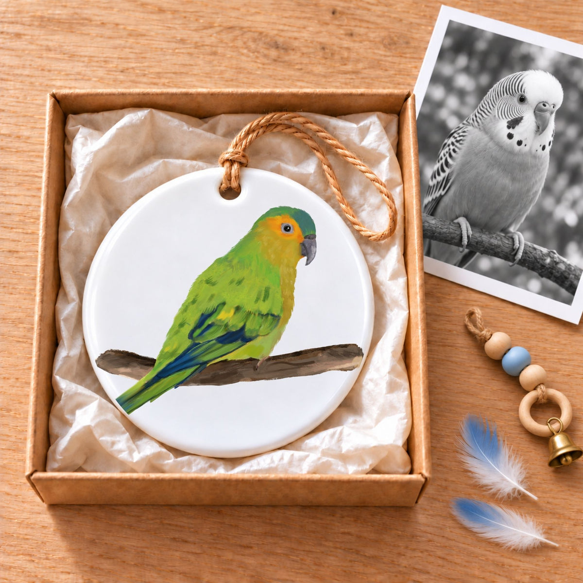 Brown Throated Parrot Ceramic Ornament - MerikaArt