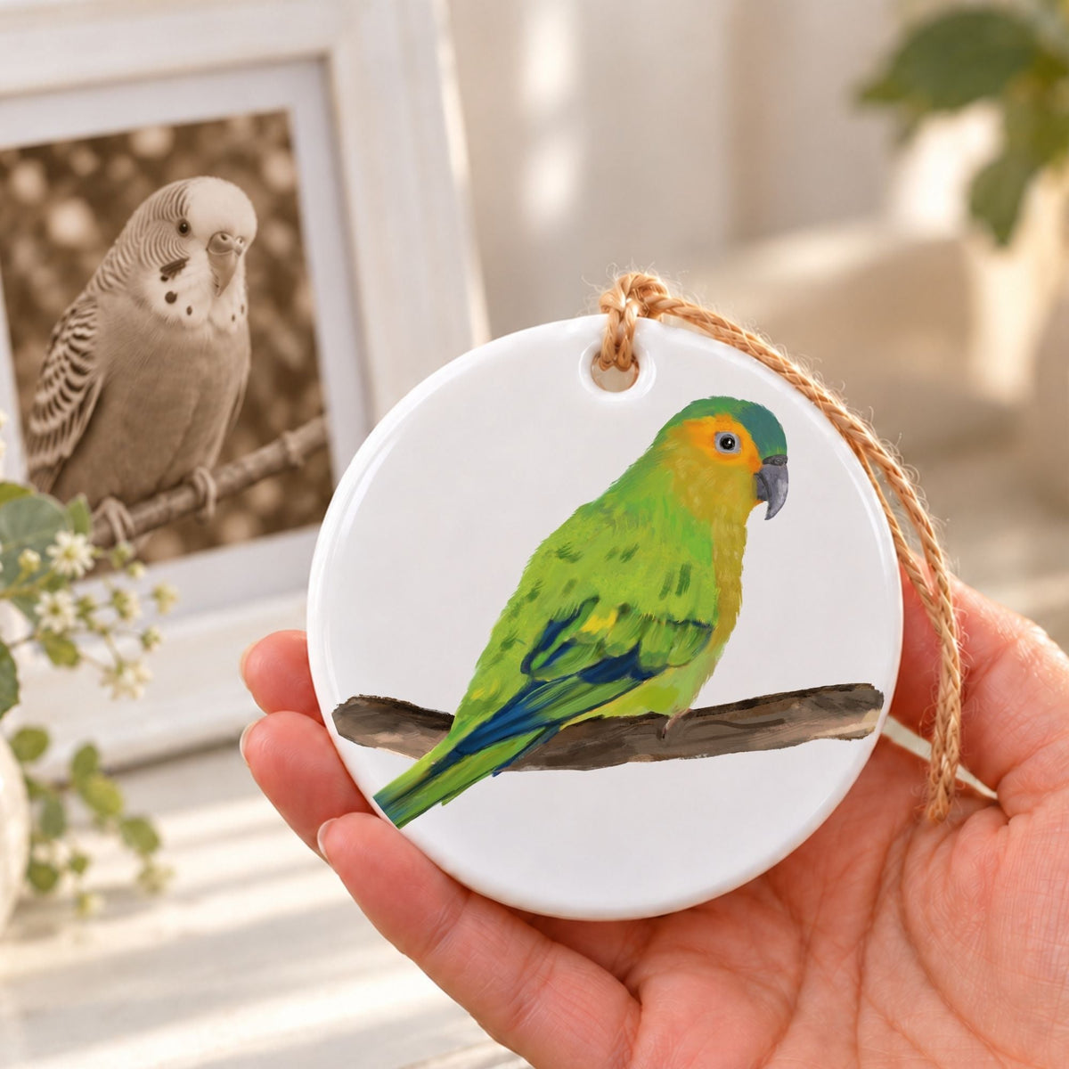Brown Throated Parrot Ceramic Ornament - MerikaArt