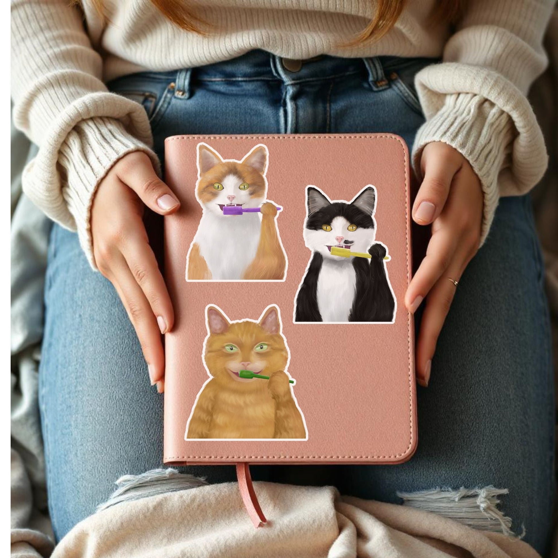 Brushing Cat Sticker - MerikaArt