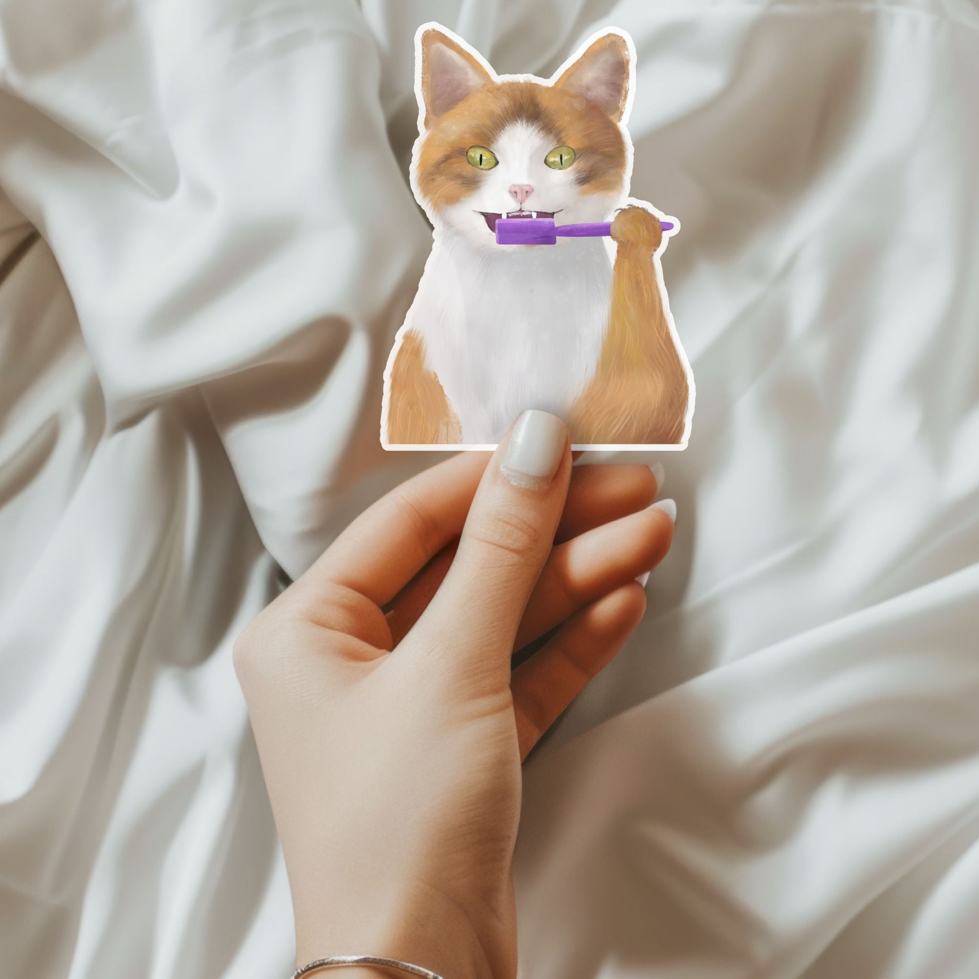 Brushing Cat Sticker - MerikaArt