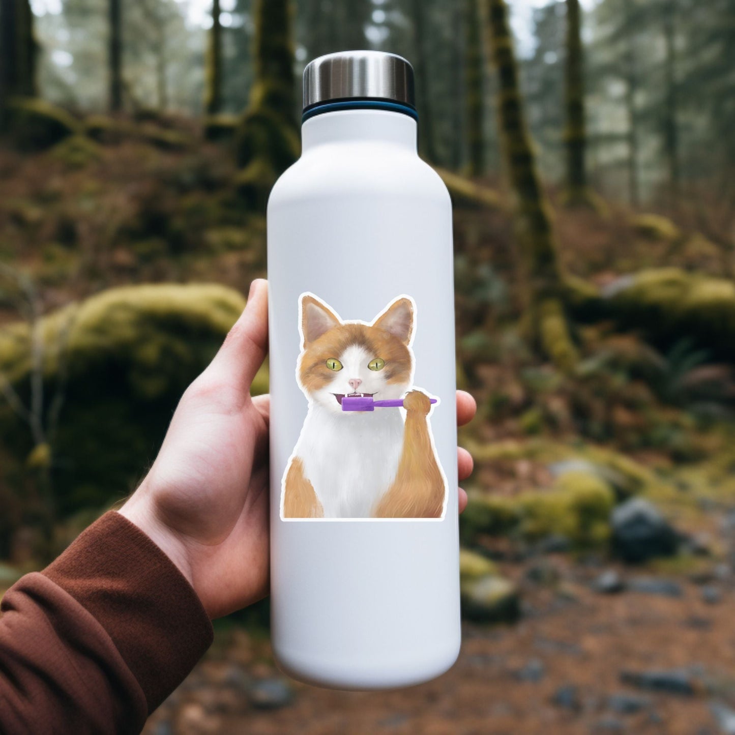 Brushing Cat Sticker - MerikaArt