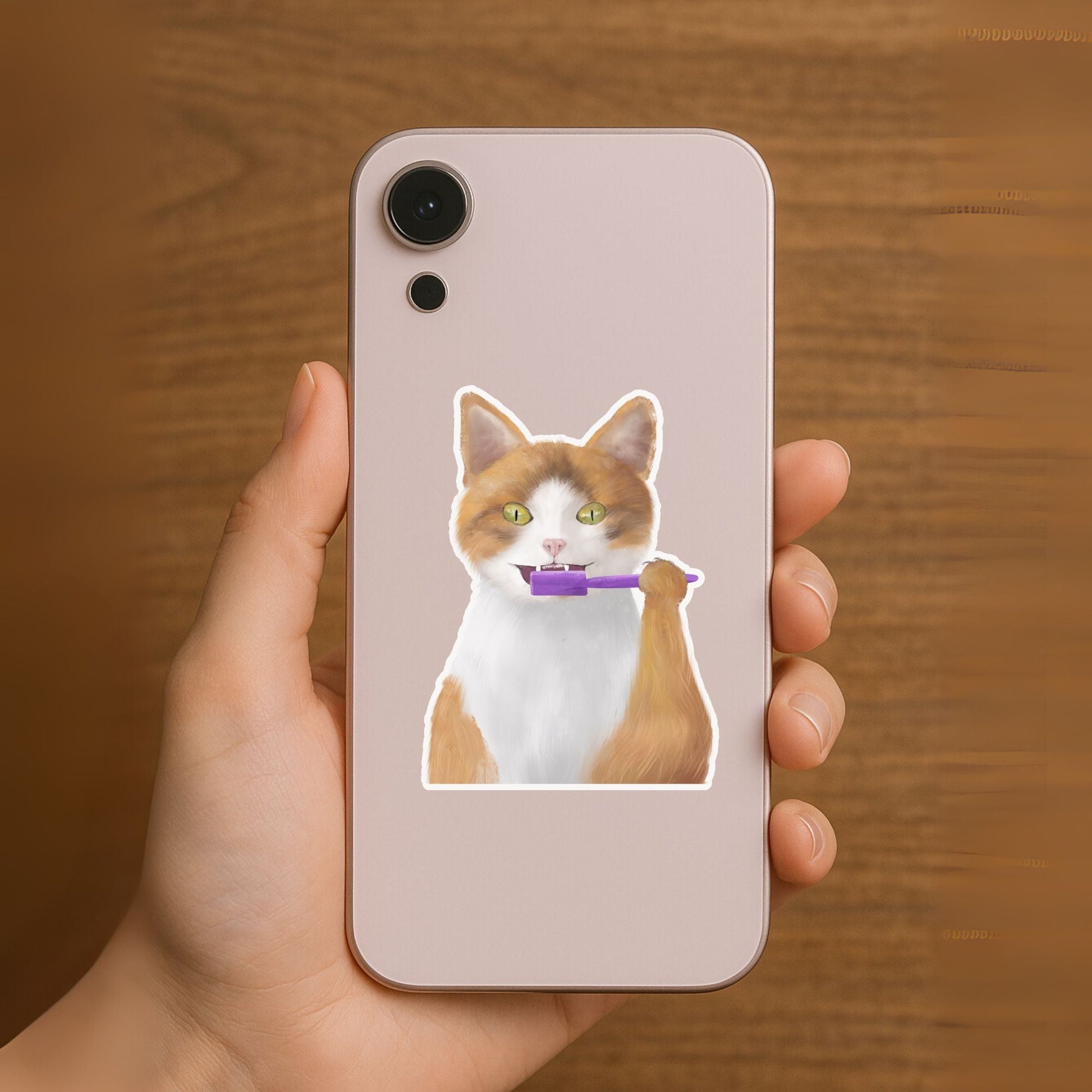 Brushing Cat Sticker - MerikaArt