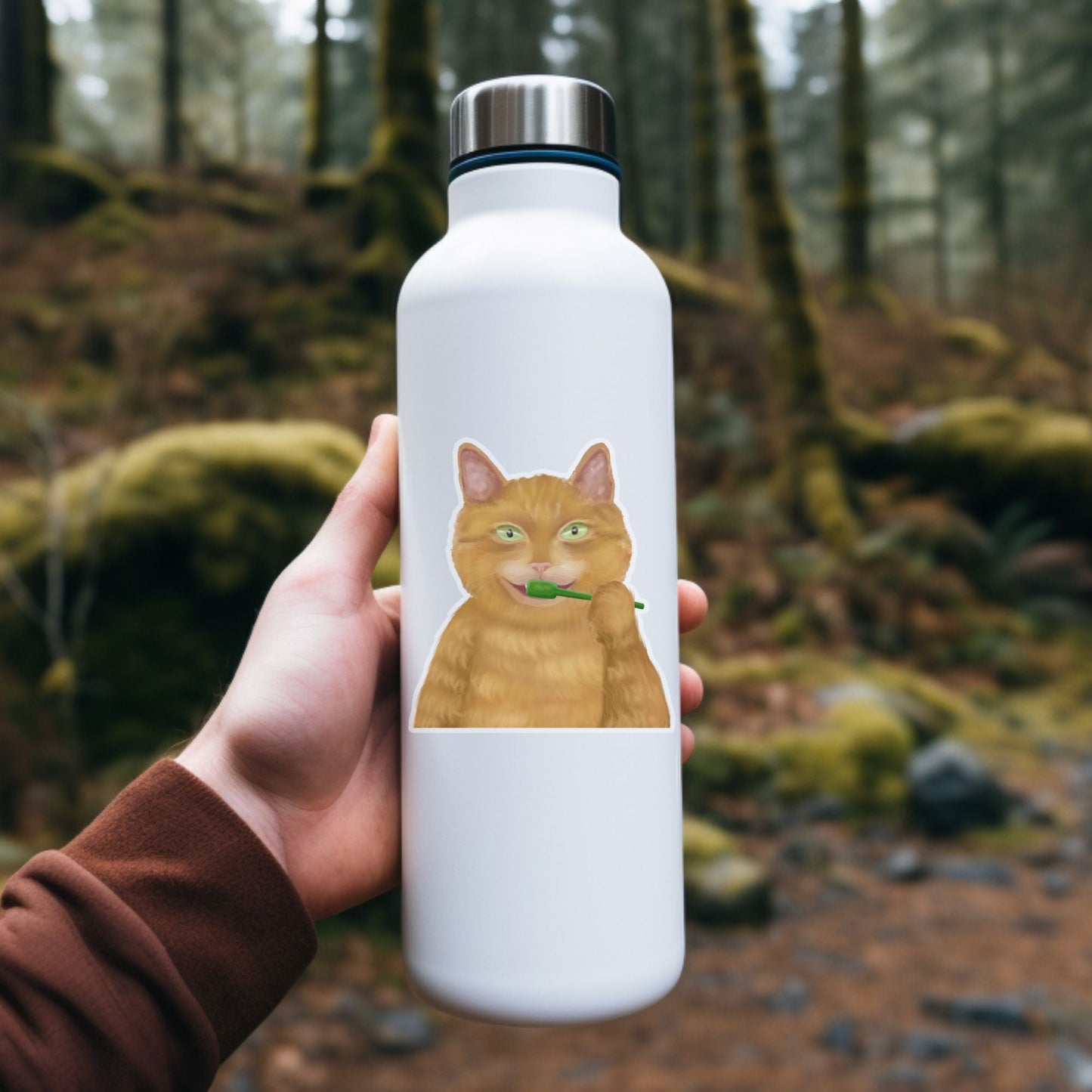 Brushing Orange Cat Sticker - MerikaArt