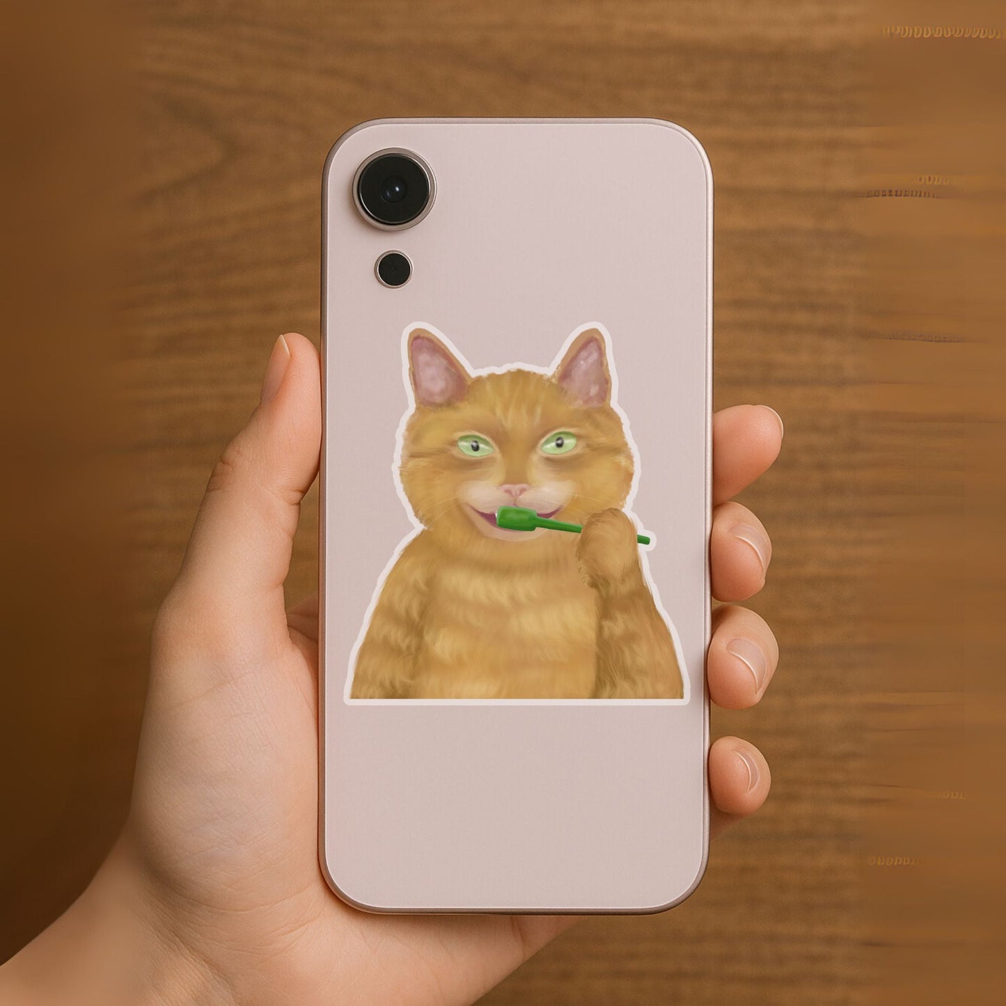 Brushing Orange Cat Sticker - MerikaArt