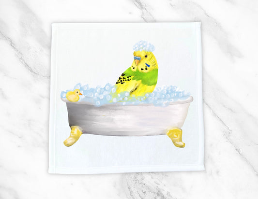 Bubble Bath Budgie Washcloth - MerikaArt