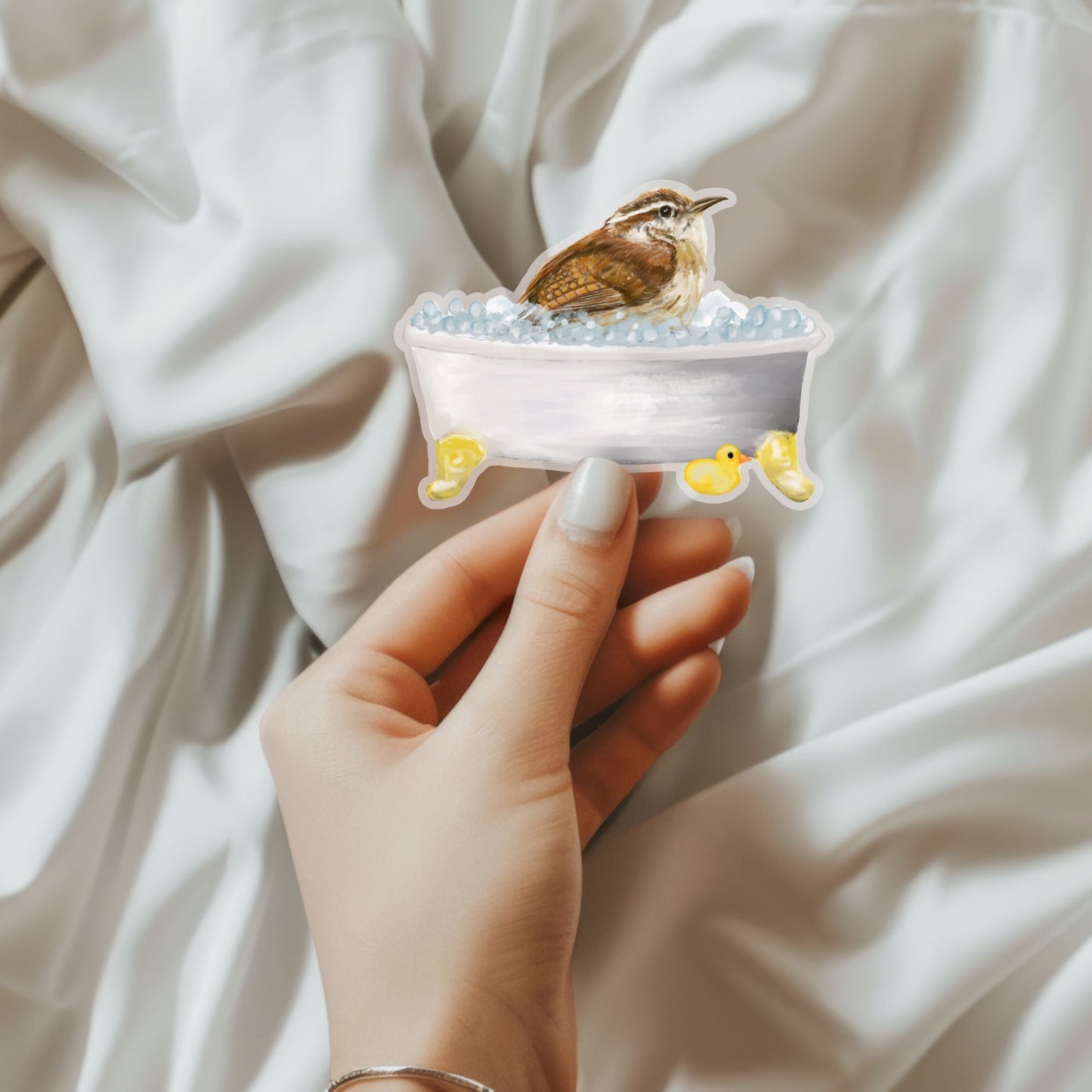 Bubble Bath Wren Vinly Sticker - MerikaArt