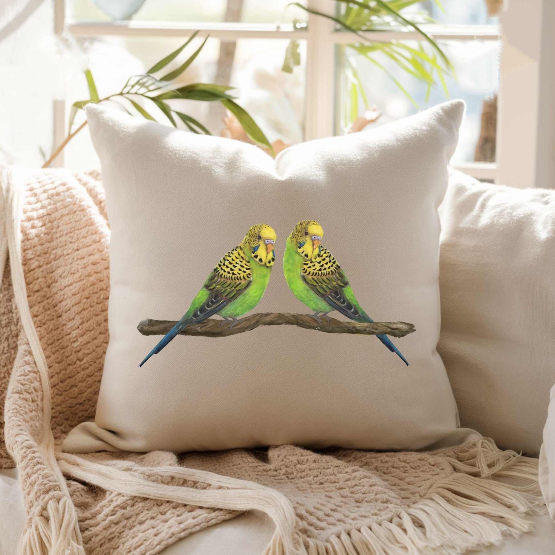 Budgerigar Bird Pillow - MerikaArt