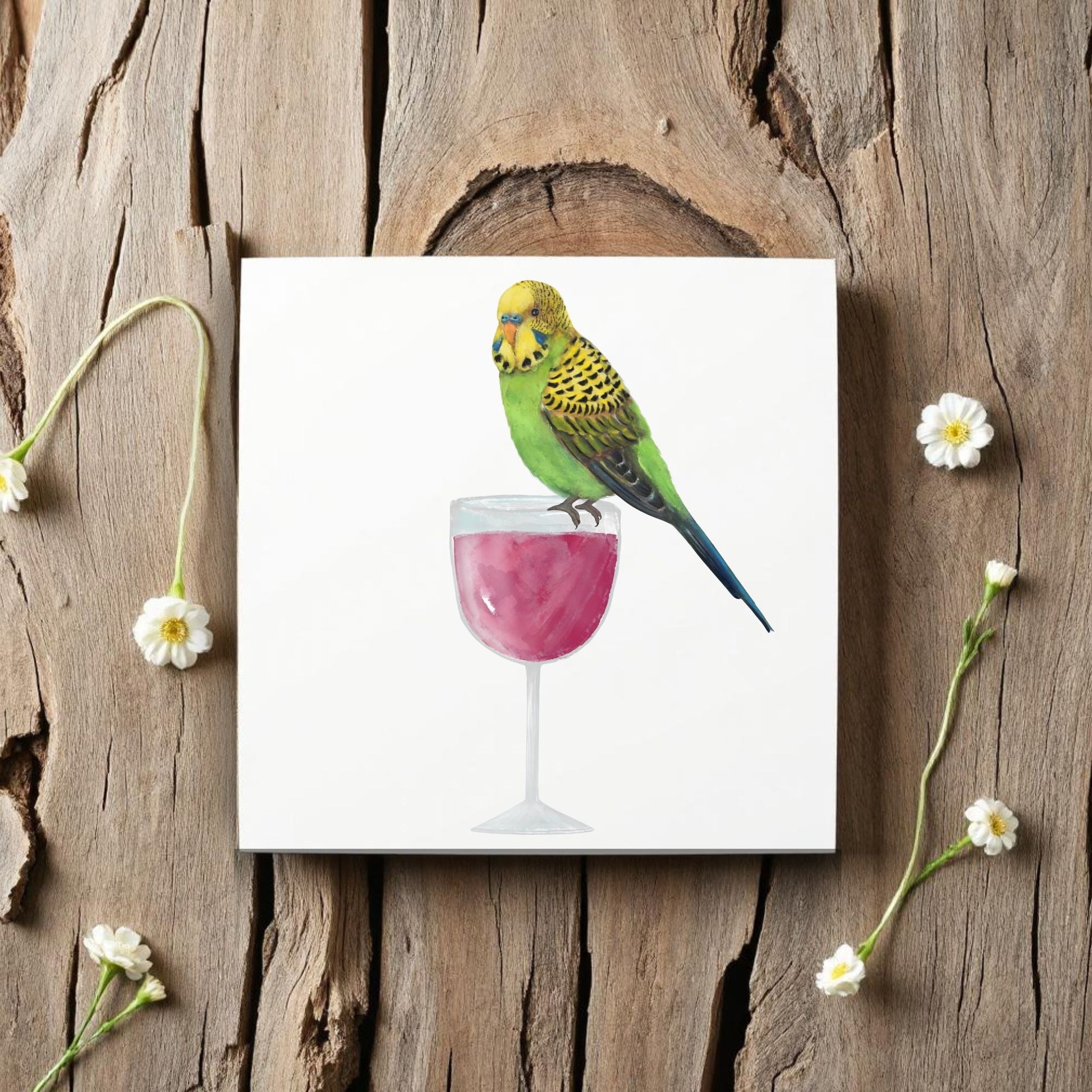 Budgerigar on Wine Glass Ceramic Tile - MerikaArt