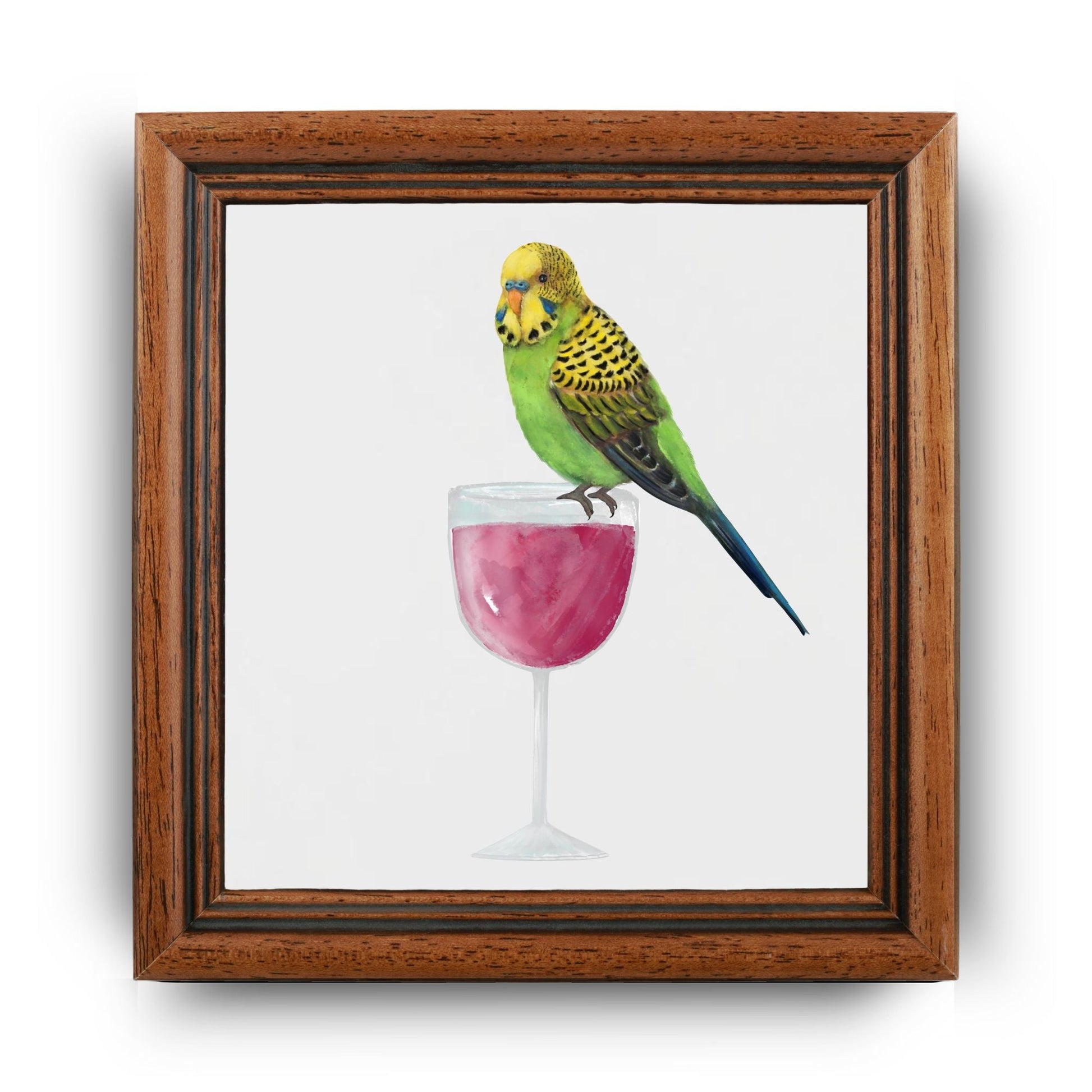 Budgerigar on Wine Glass Ceramic Tile - MerikaArt