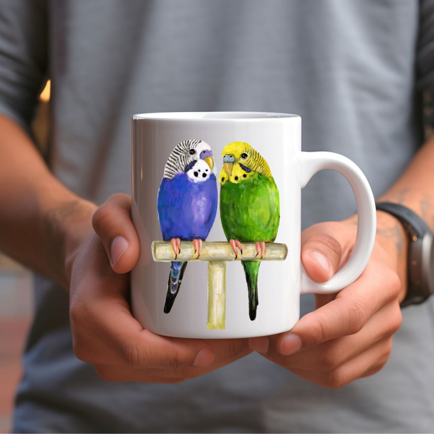 Budgerigar Pair Mug - MerikaArt