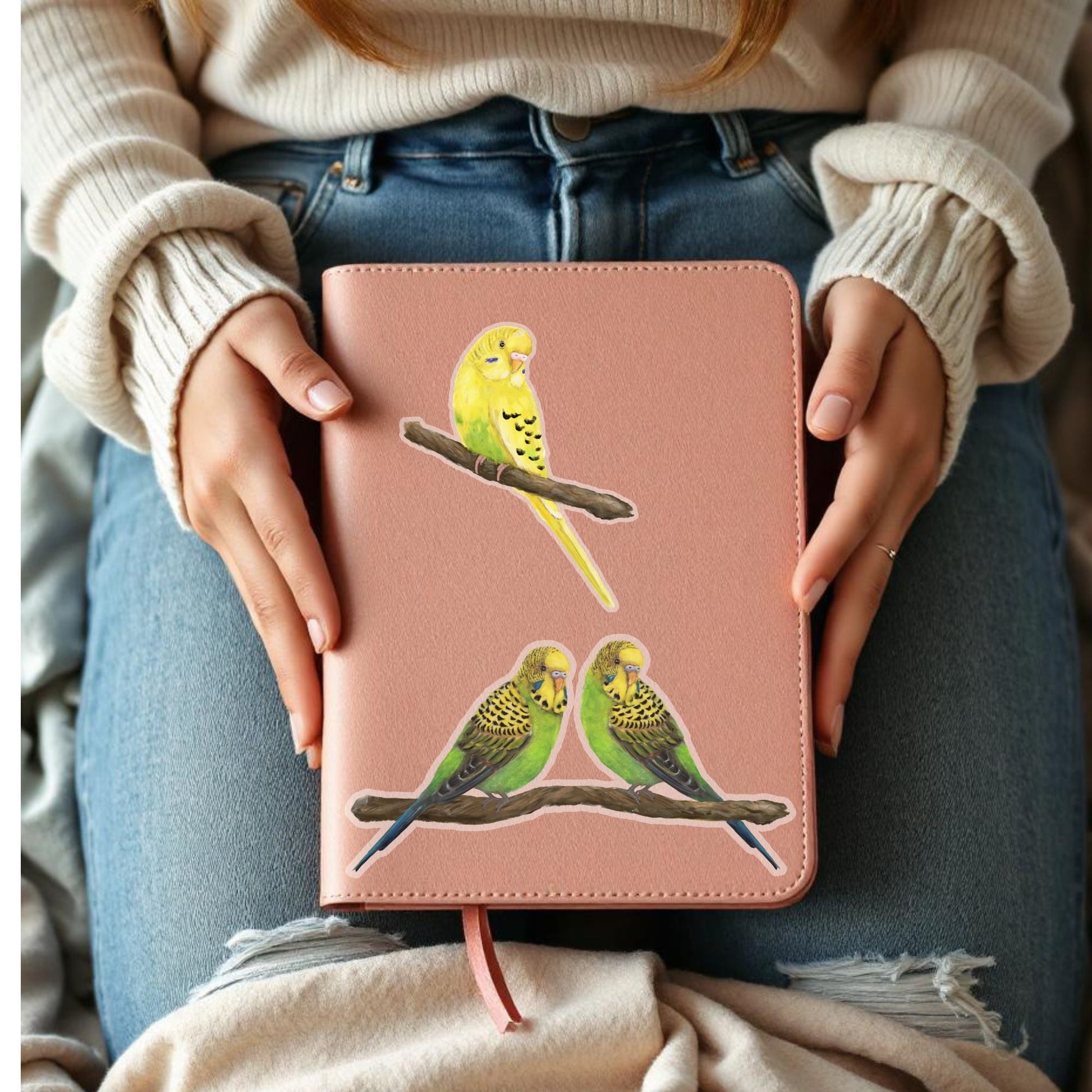 Budgerigar Parakeet Pair Sticker - MerikaArt