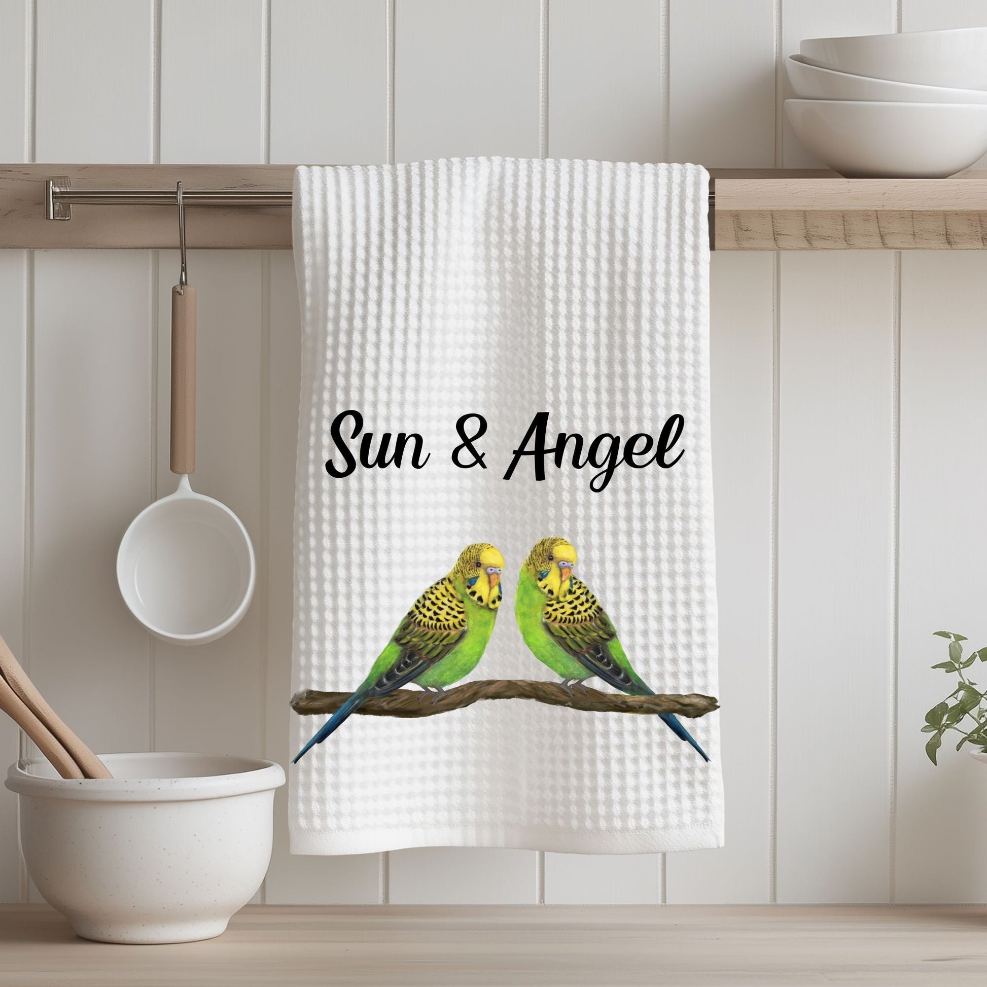 Budgerigars Kitchen Towel - MerikaArt