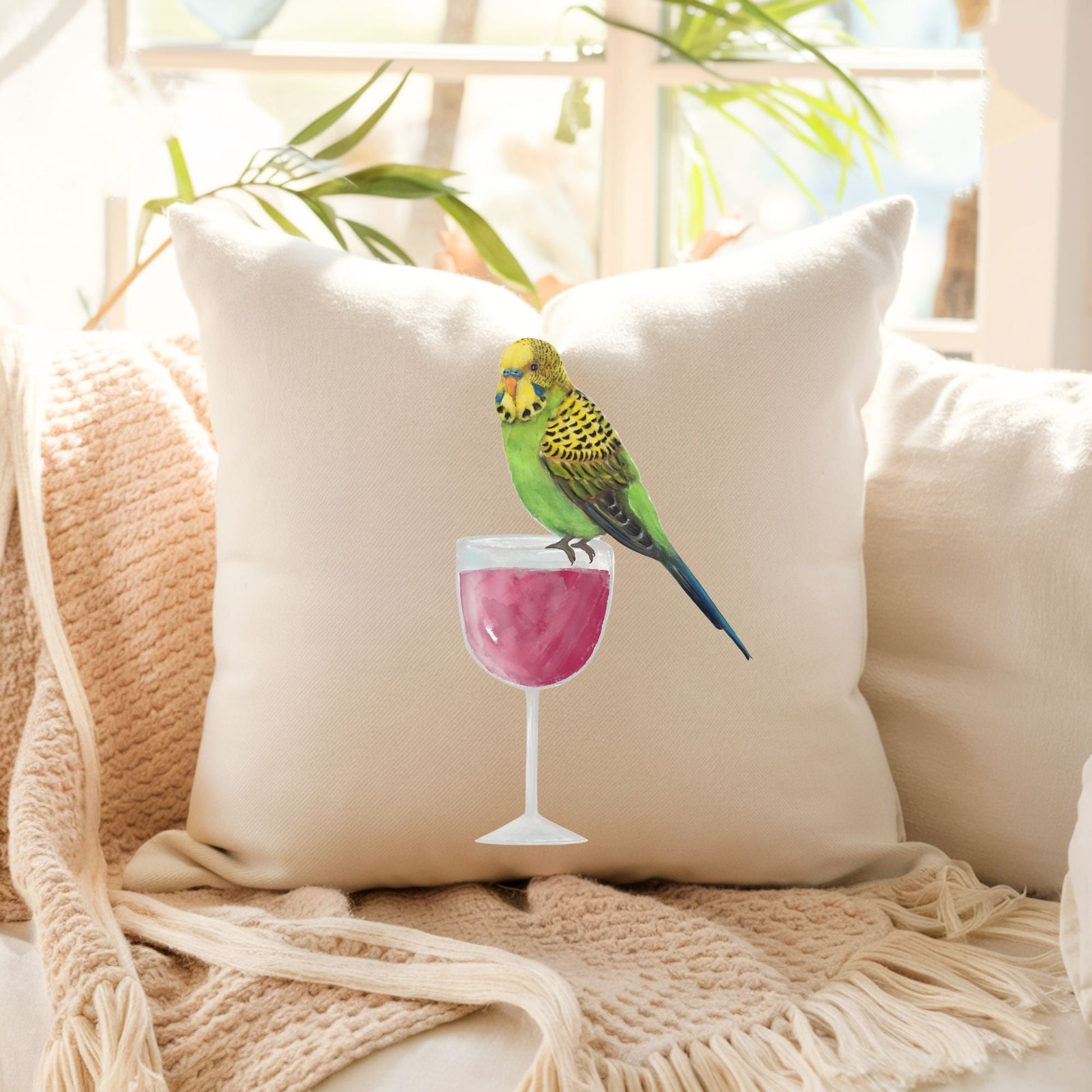Budgie Bird Pillow - MerikaArt