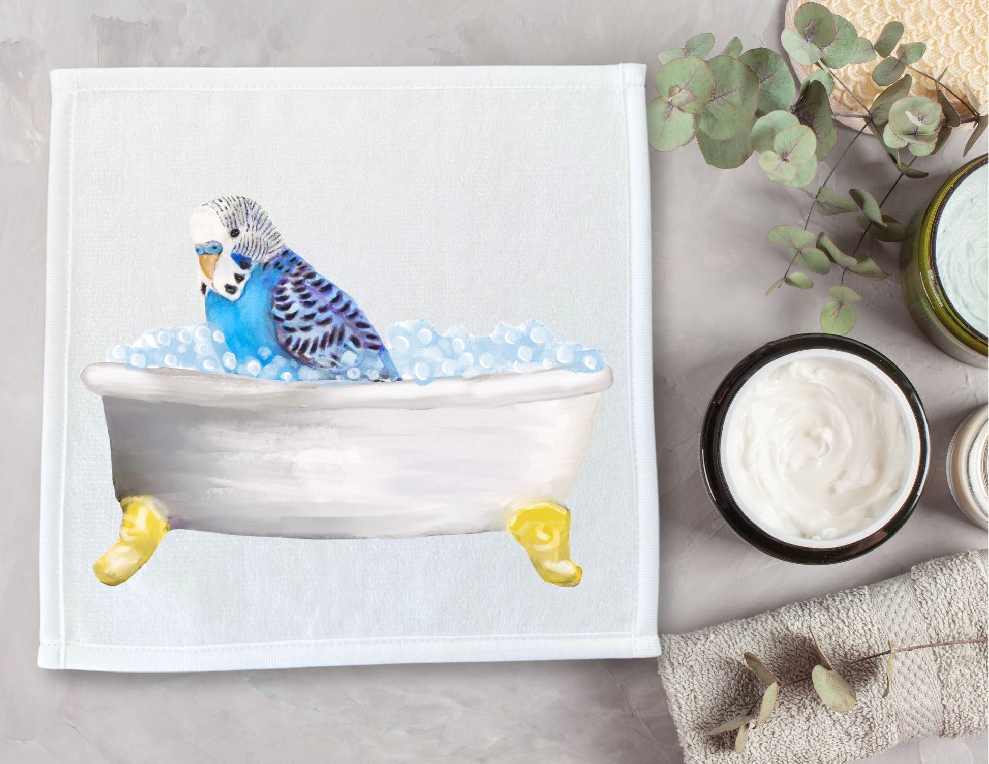 Budgie Bubble Bath Washcloth – A Delightful Gift for Bird Lovers - MerikaArt