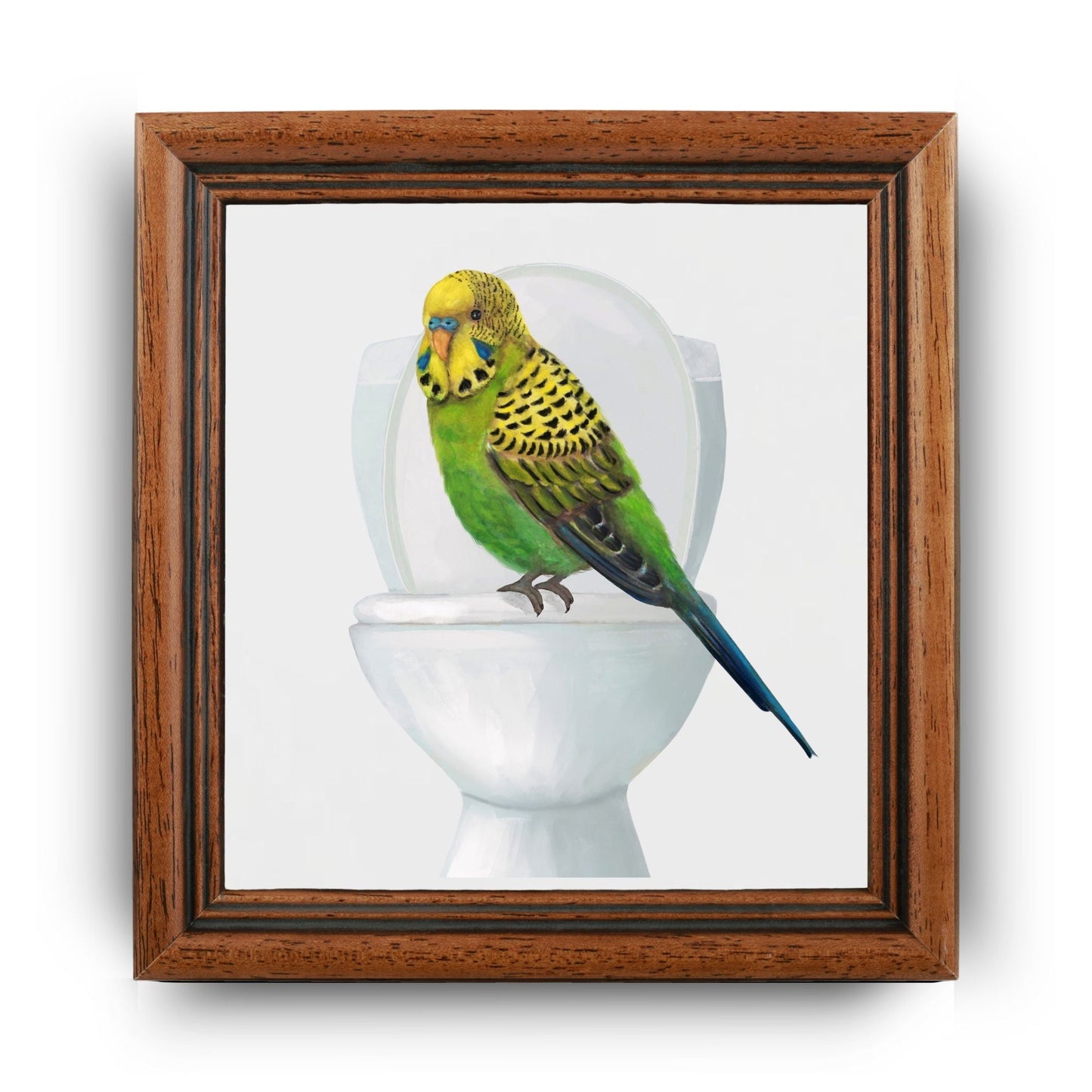 Budgie on Toilet Ceramic Tile – Handcrafted Whimsical Bird Decor - MerikaArt