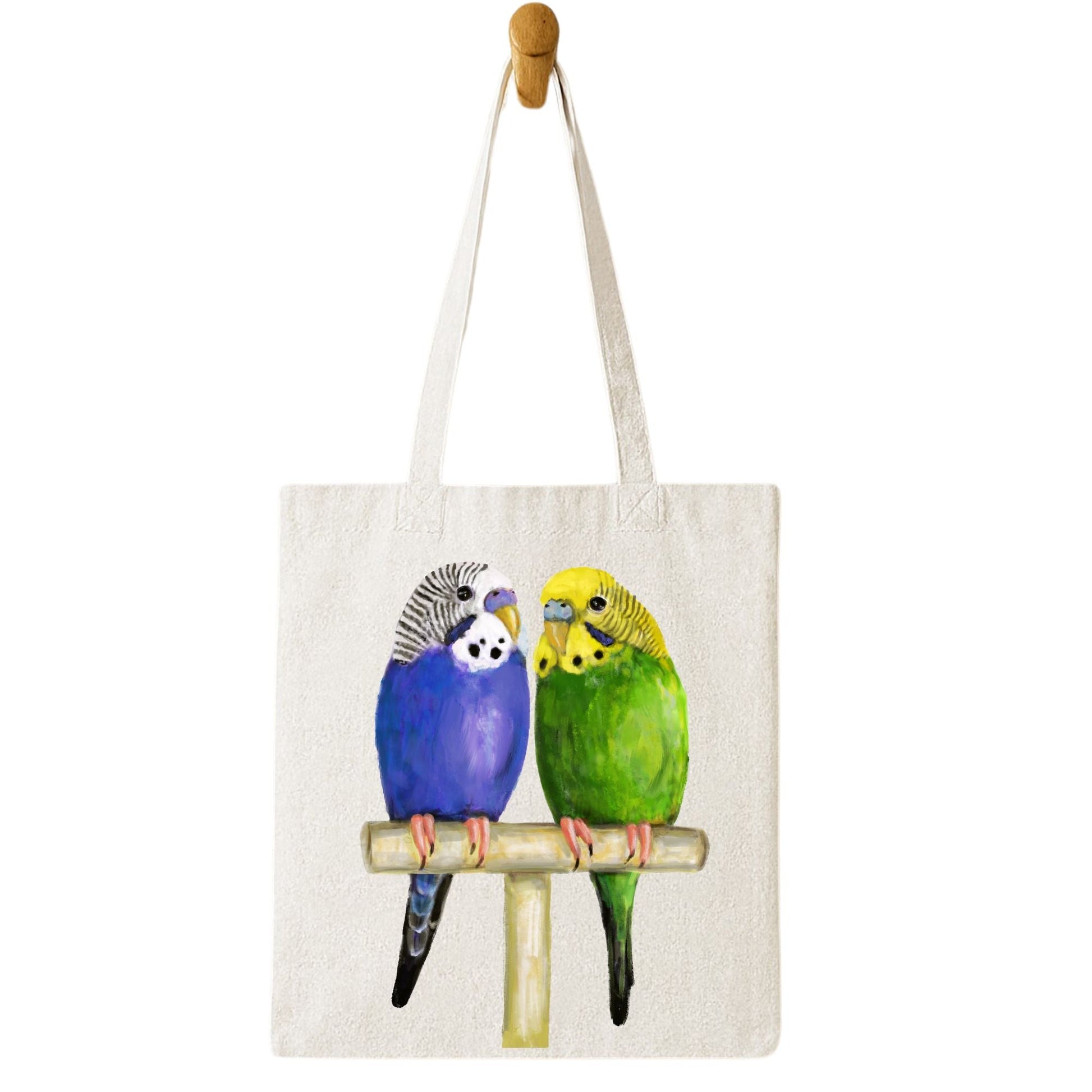 Budgie Pair Canvas Tote Bag - MerikaArt
