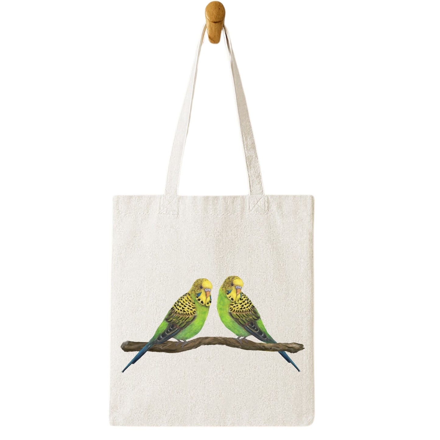 Budgie Pair Canvas Tote Bag - MerikaArt